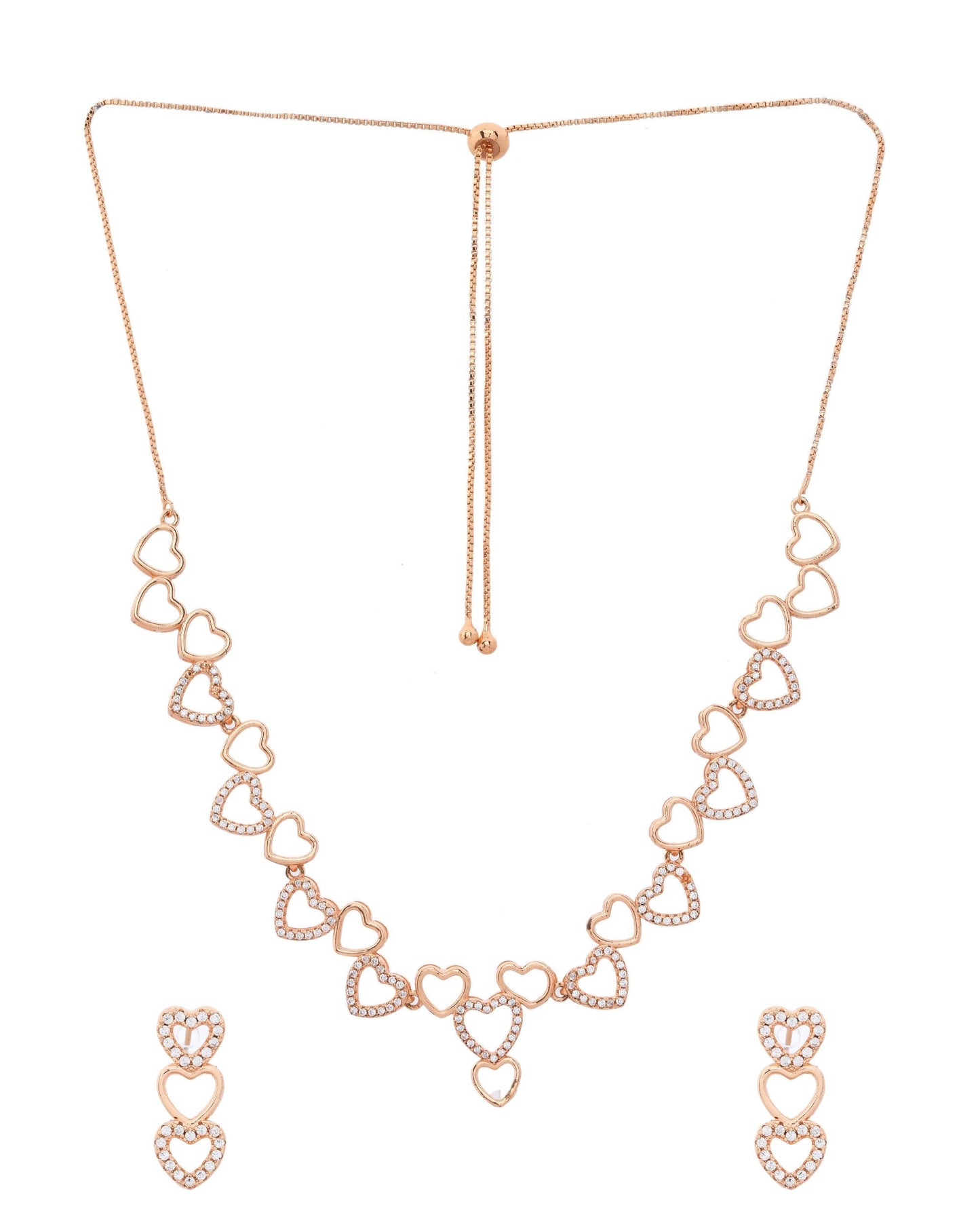 VOJ Ad Stone Studded Heart Shaped Designer Gold-Polished Jewellery Set