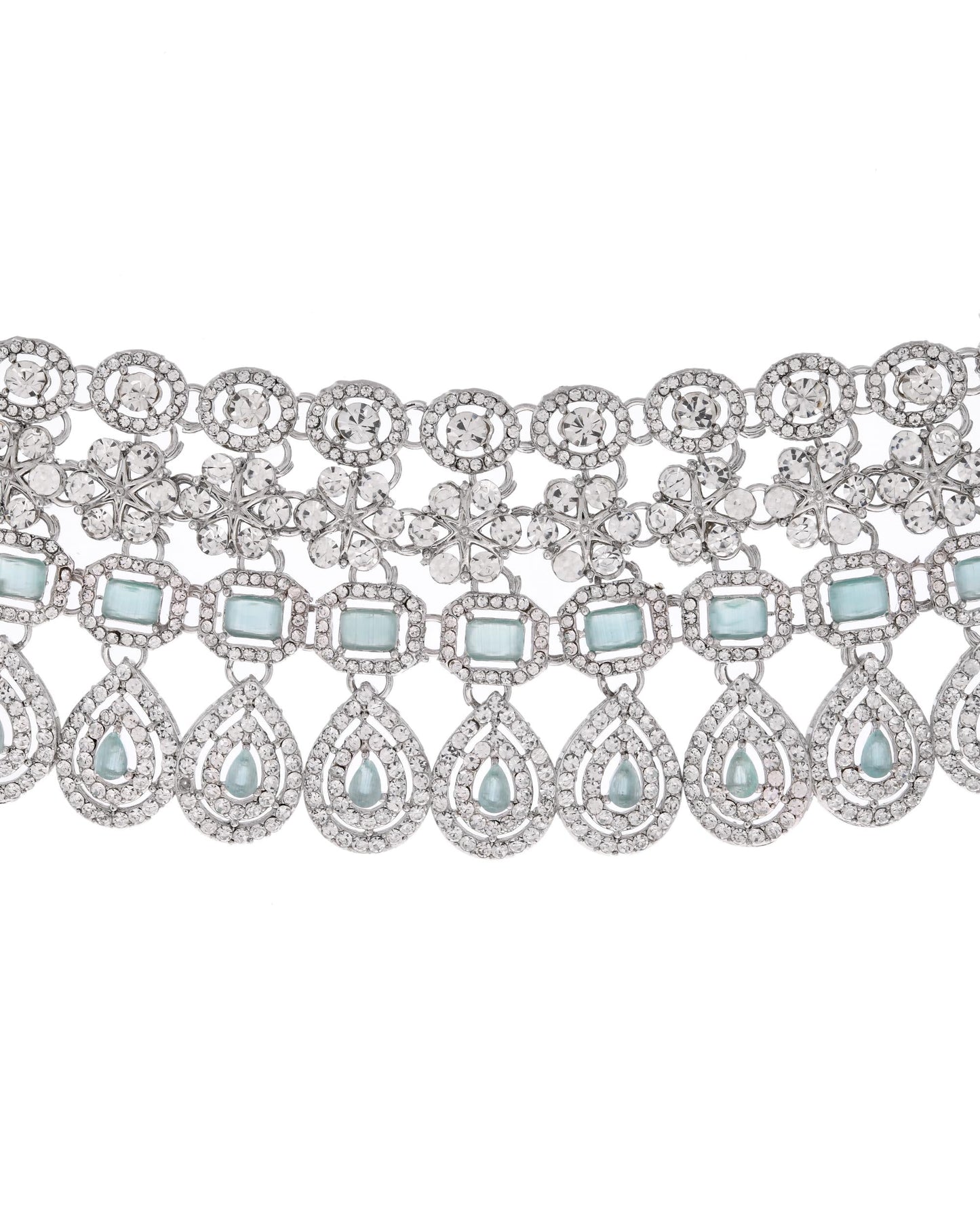 VOJ Silver-Plated American Diamond Studded Jewellery Set
