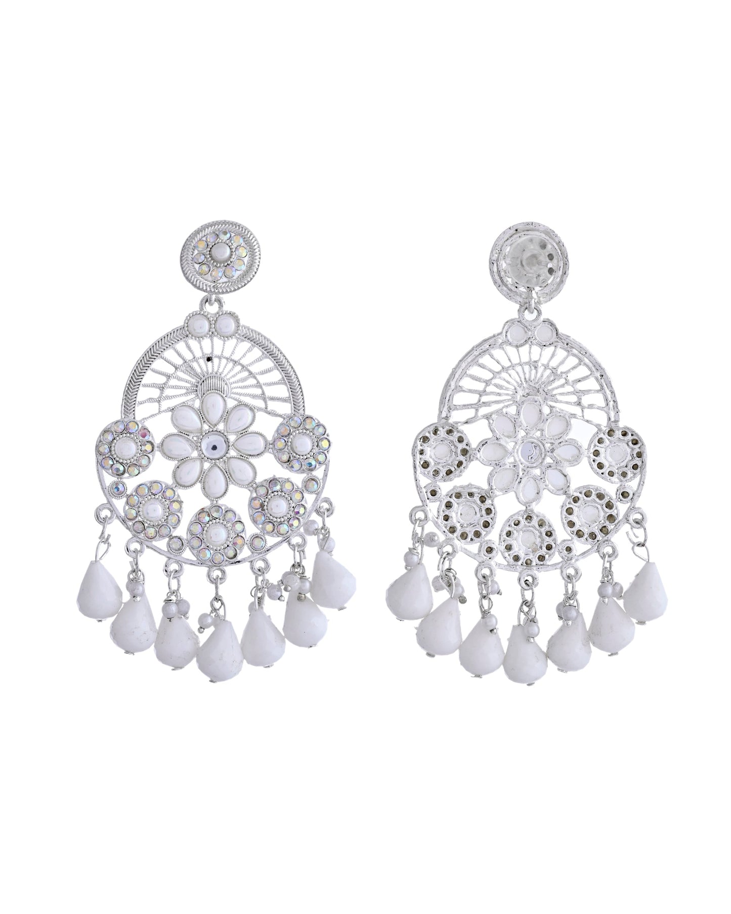 VOJ Elegent White Ethnic Chandbali Earrings With Pearl And Stone Earrings
