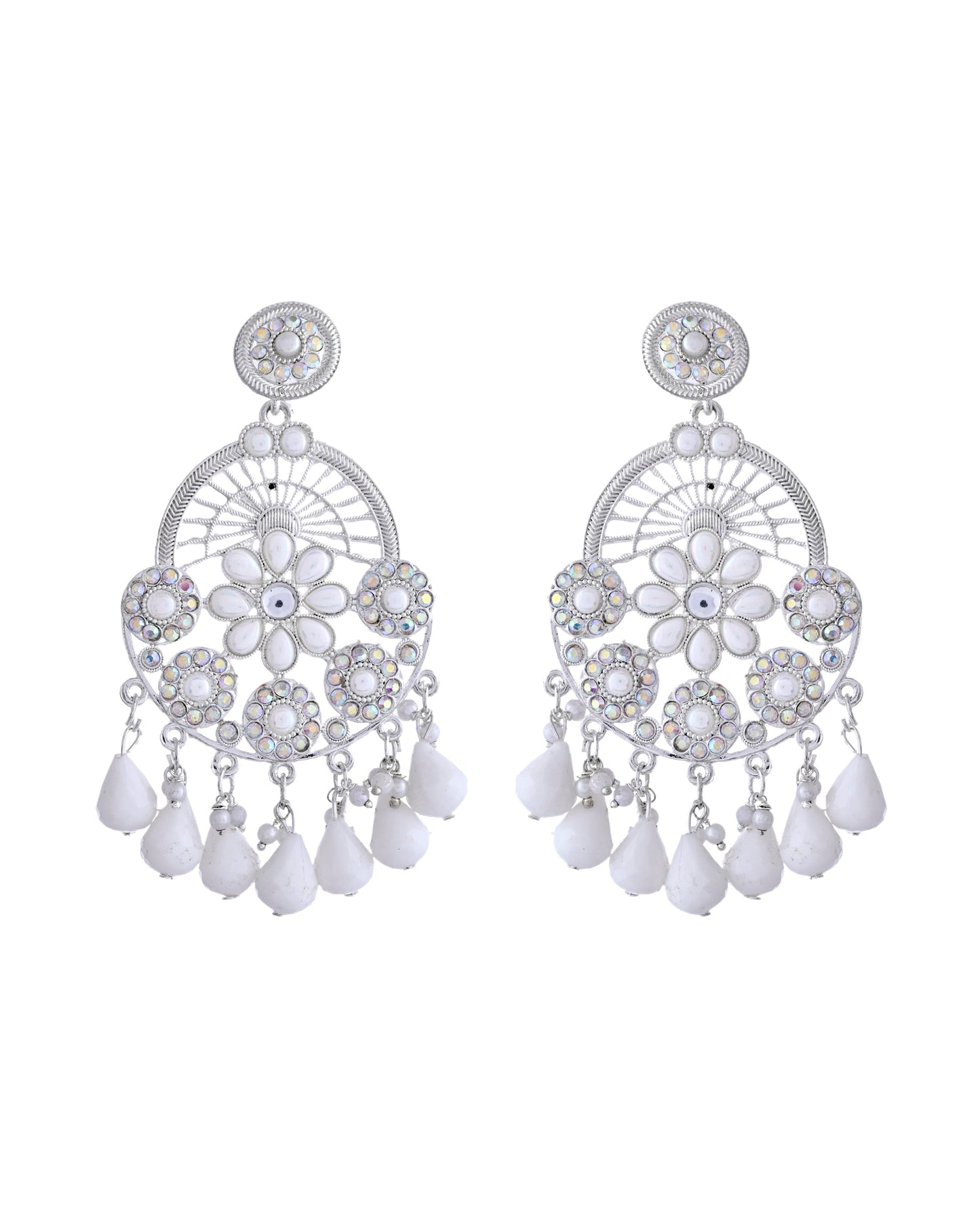 VOJ Elegent White Ethnic Chandbali Earrings With Pearl And Stone Earrings