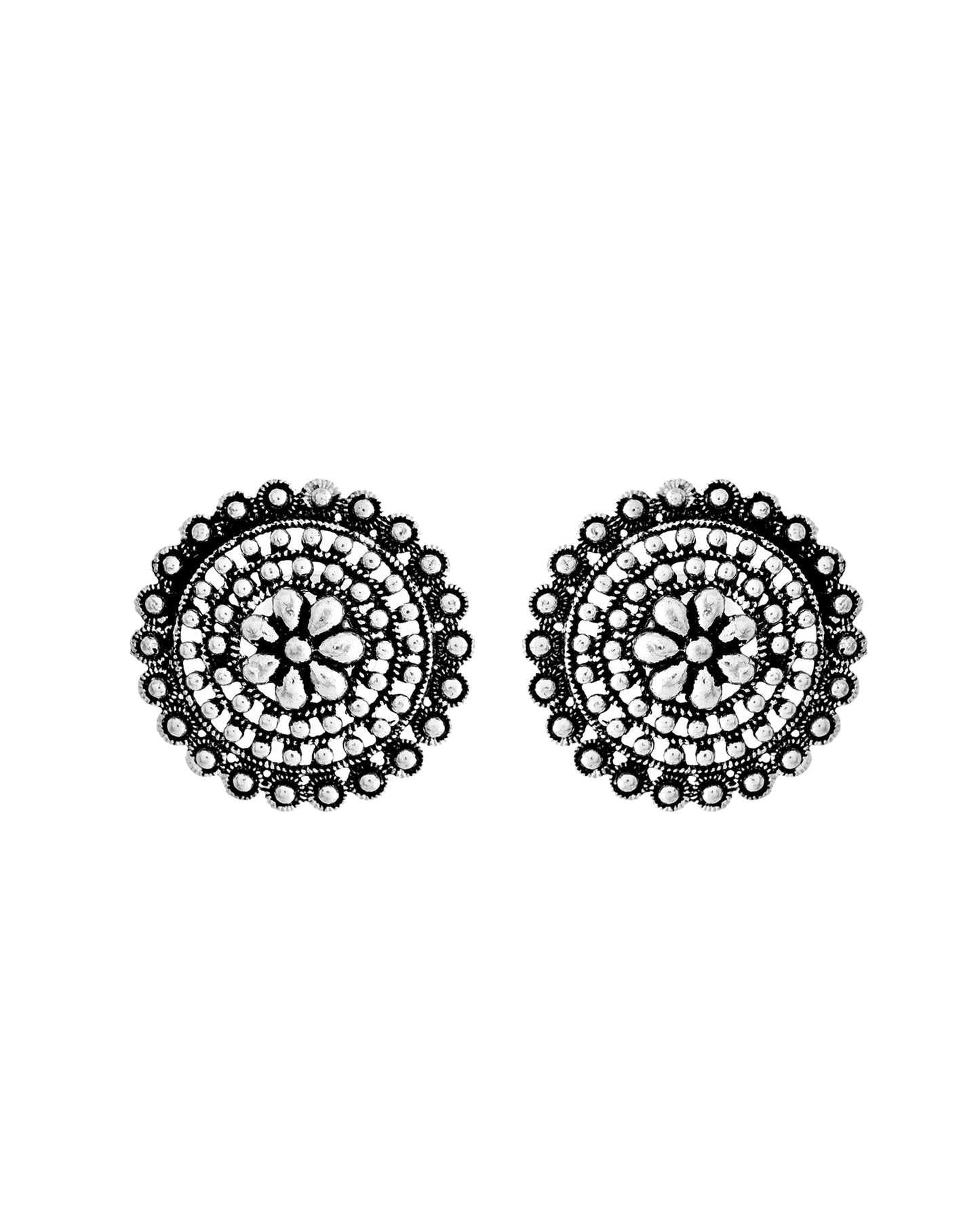 VOJ Silver Plated Oxidized Choker With Earrings Set