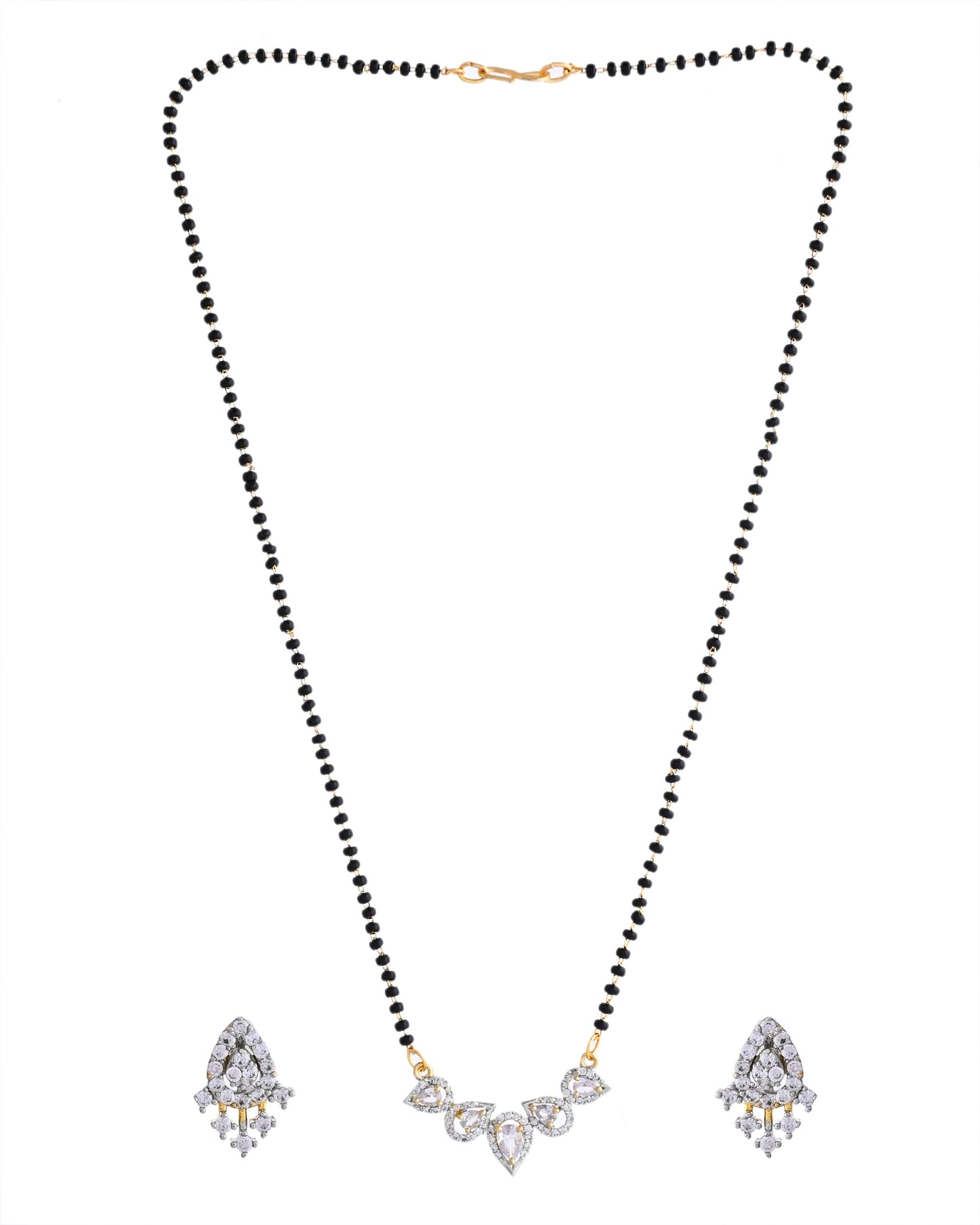 VOJ Gold-Polished Tear Drop Shape AD Mangalsutra Set