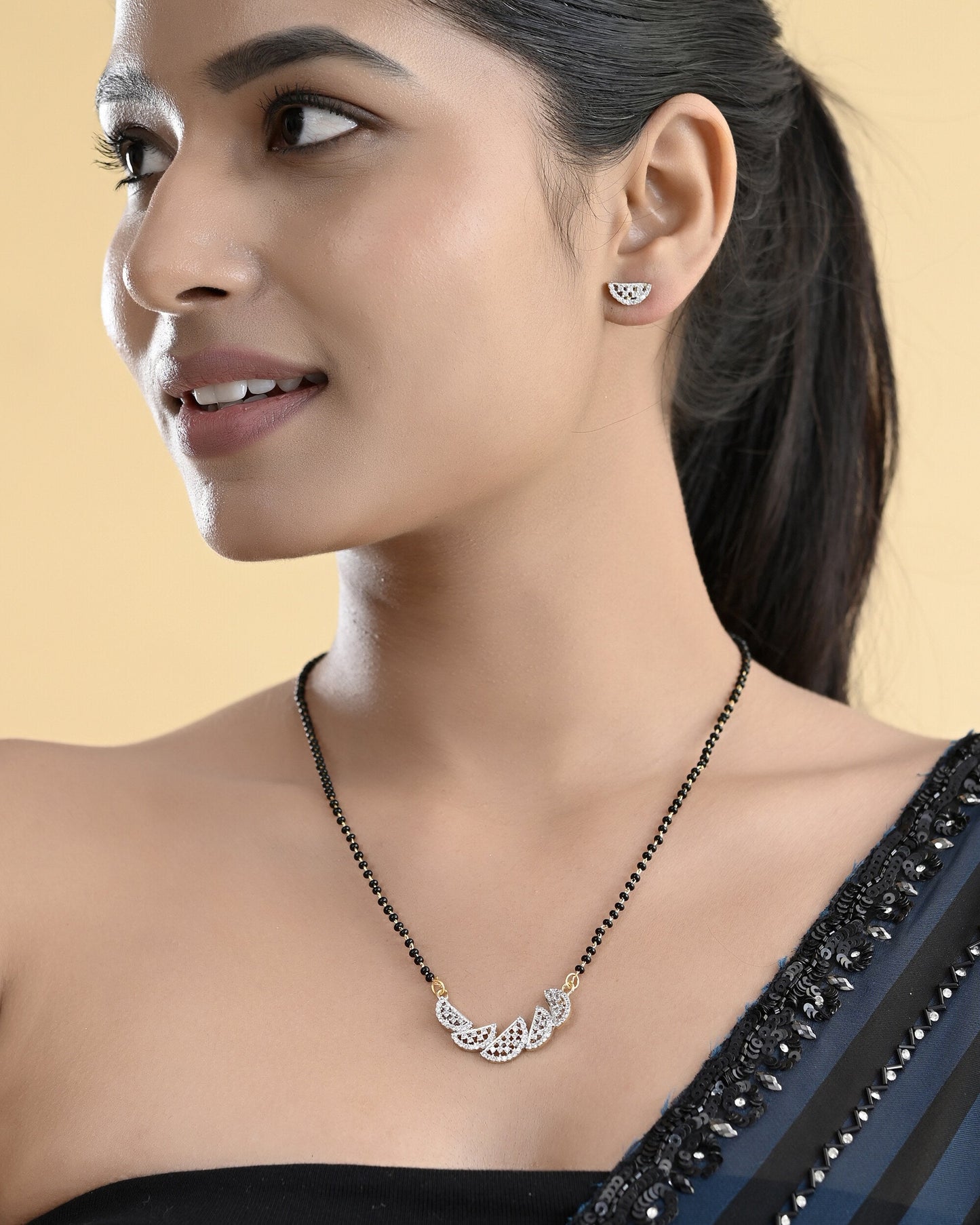 VOJ Gold-Polished Semi Circle Shape AD Mangalsutra Set