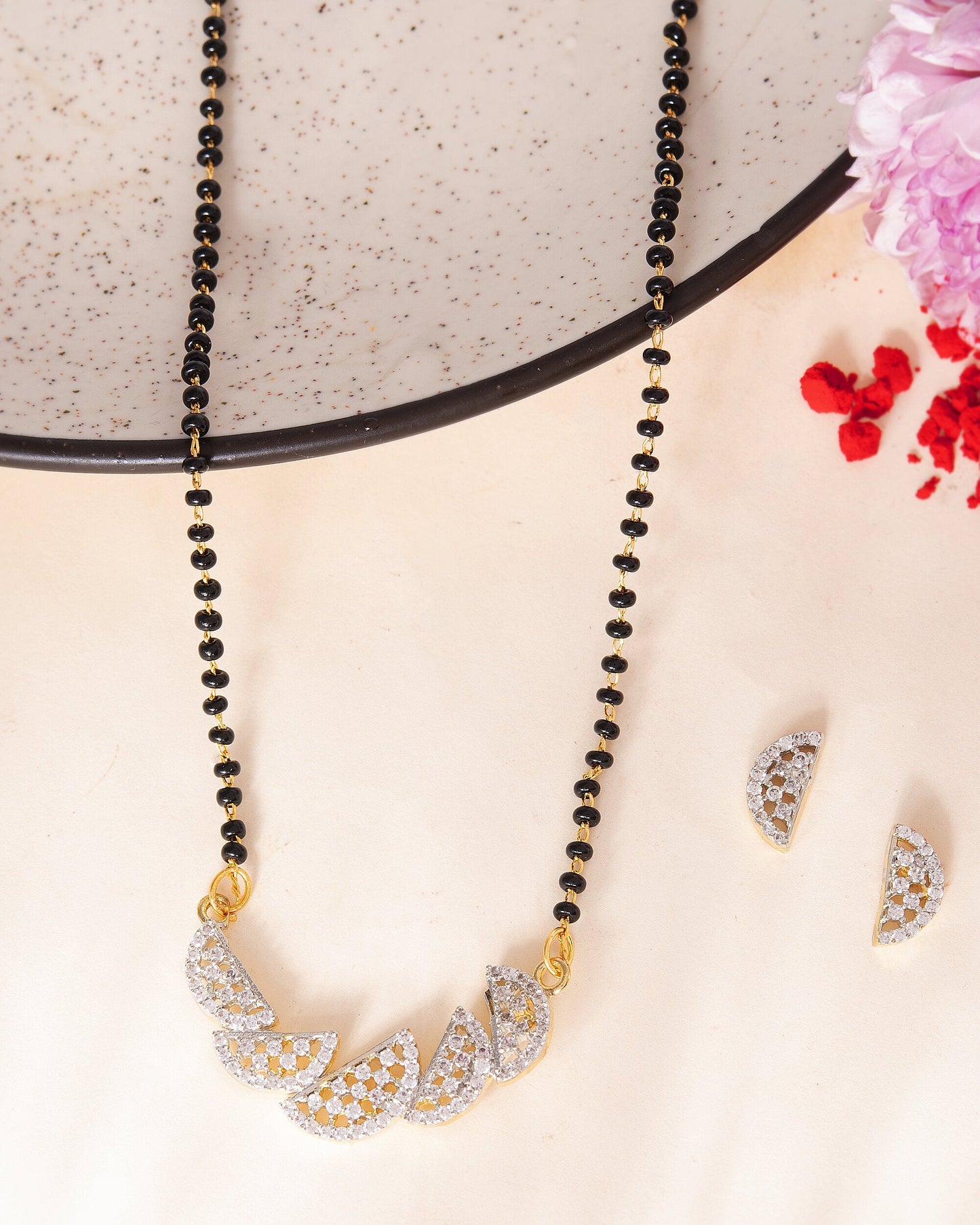 VOJ Gold-Polished Semi Circle Shape AD Mangalsutra Set