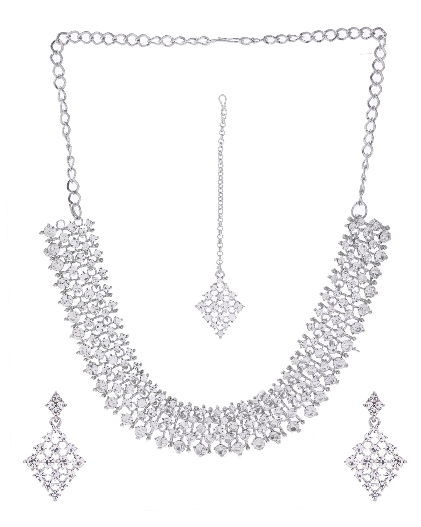VOJ Silver-Plated AD-Studded Handcrafted Jewellery Set