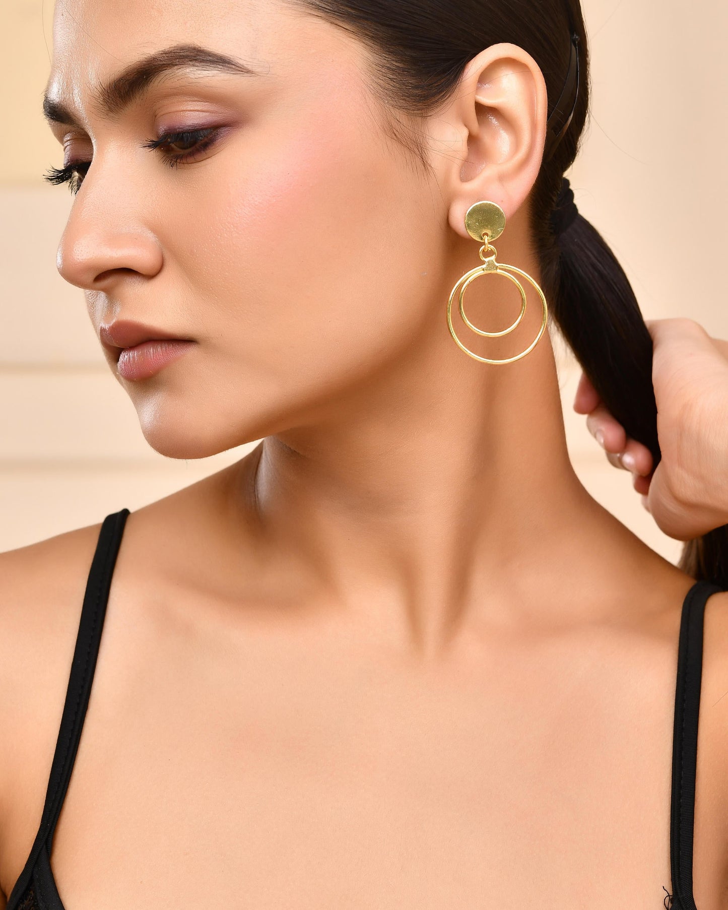 VOJ Gold-Polished Anti Tarnish Circle Stud Earrings