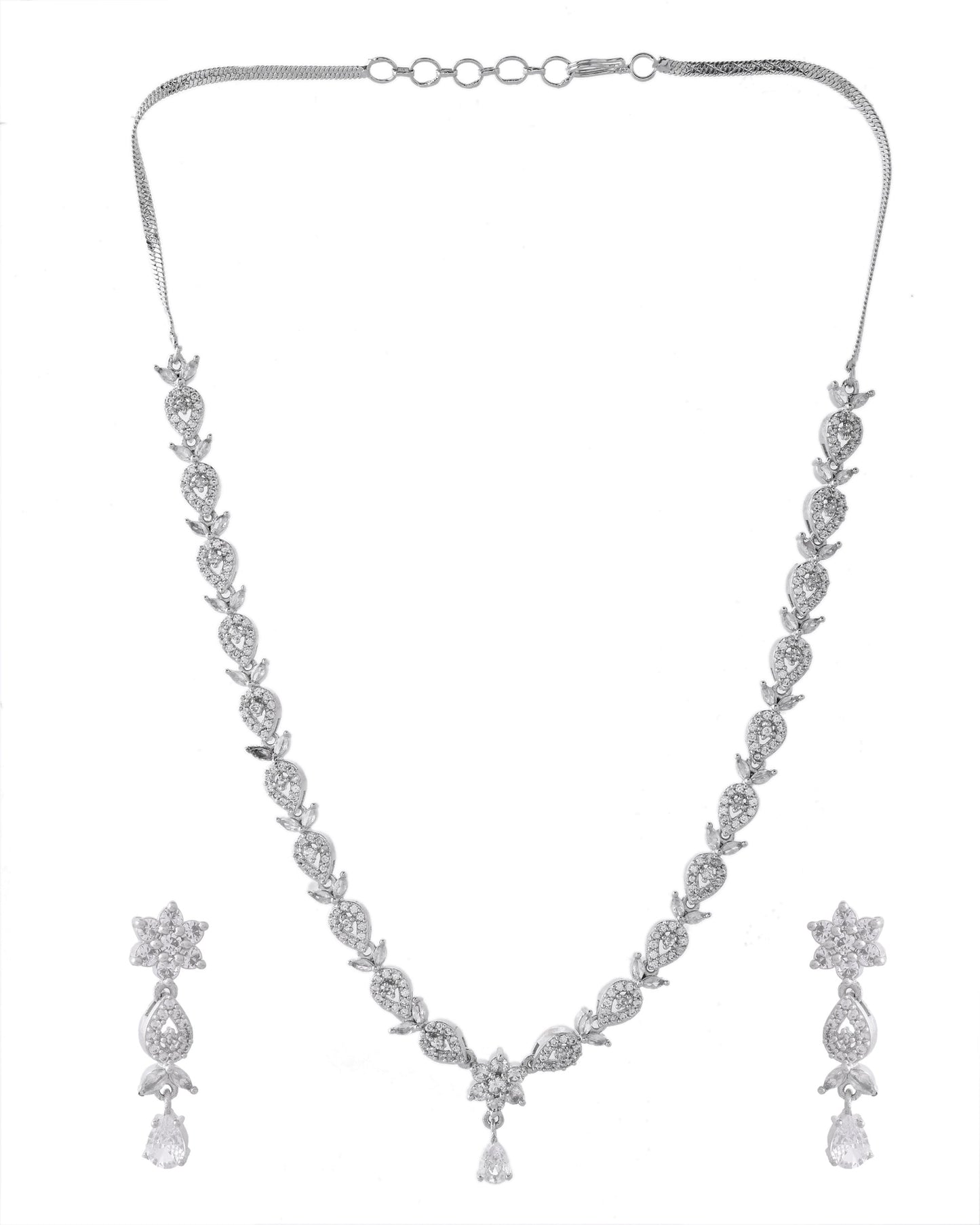 VOJ Silver Plated AD Studded Classic Jewellery Set
