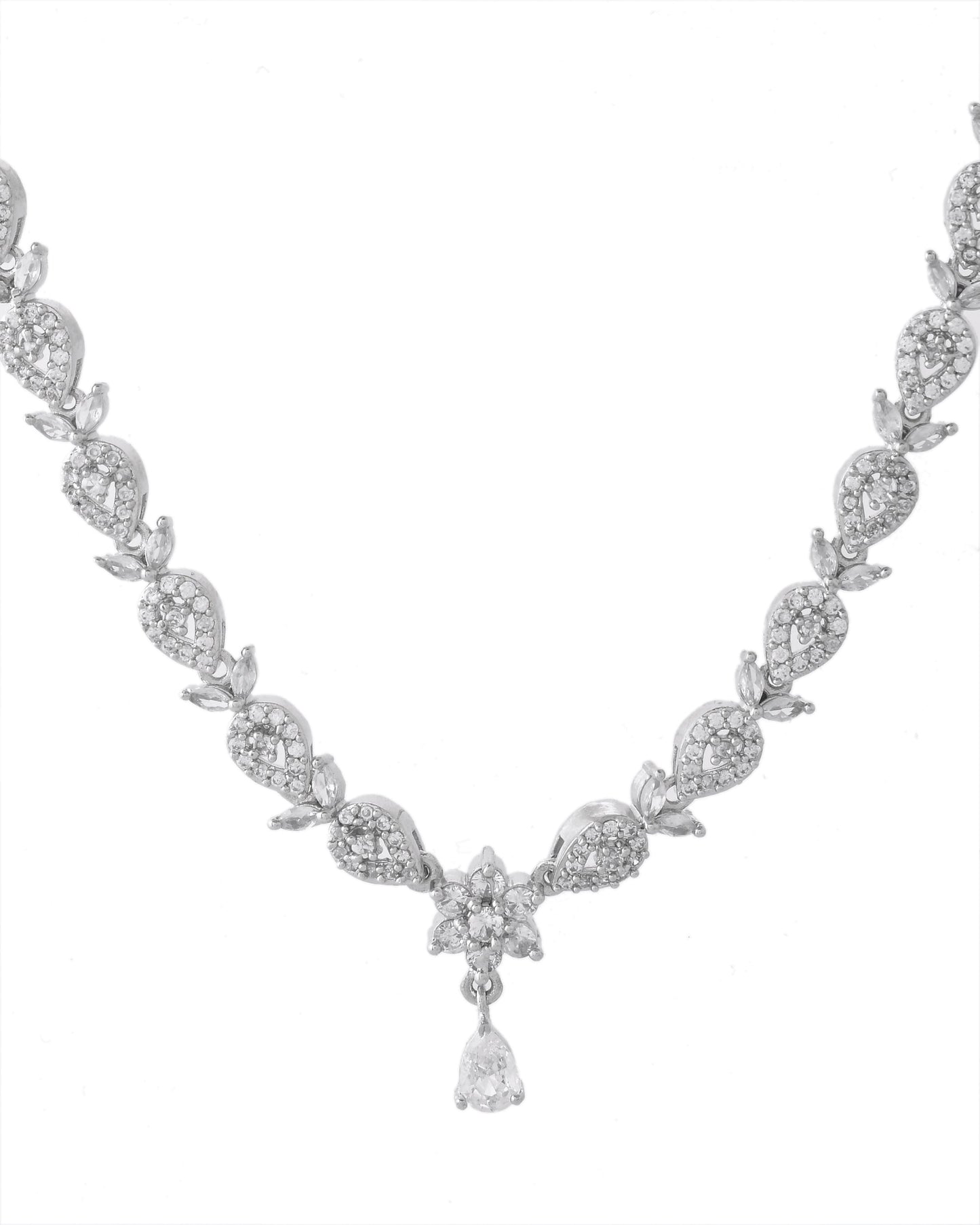 VOJ Silver Plated AD Studded Classic Jewellery Set