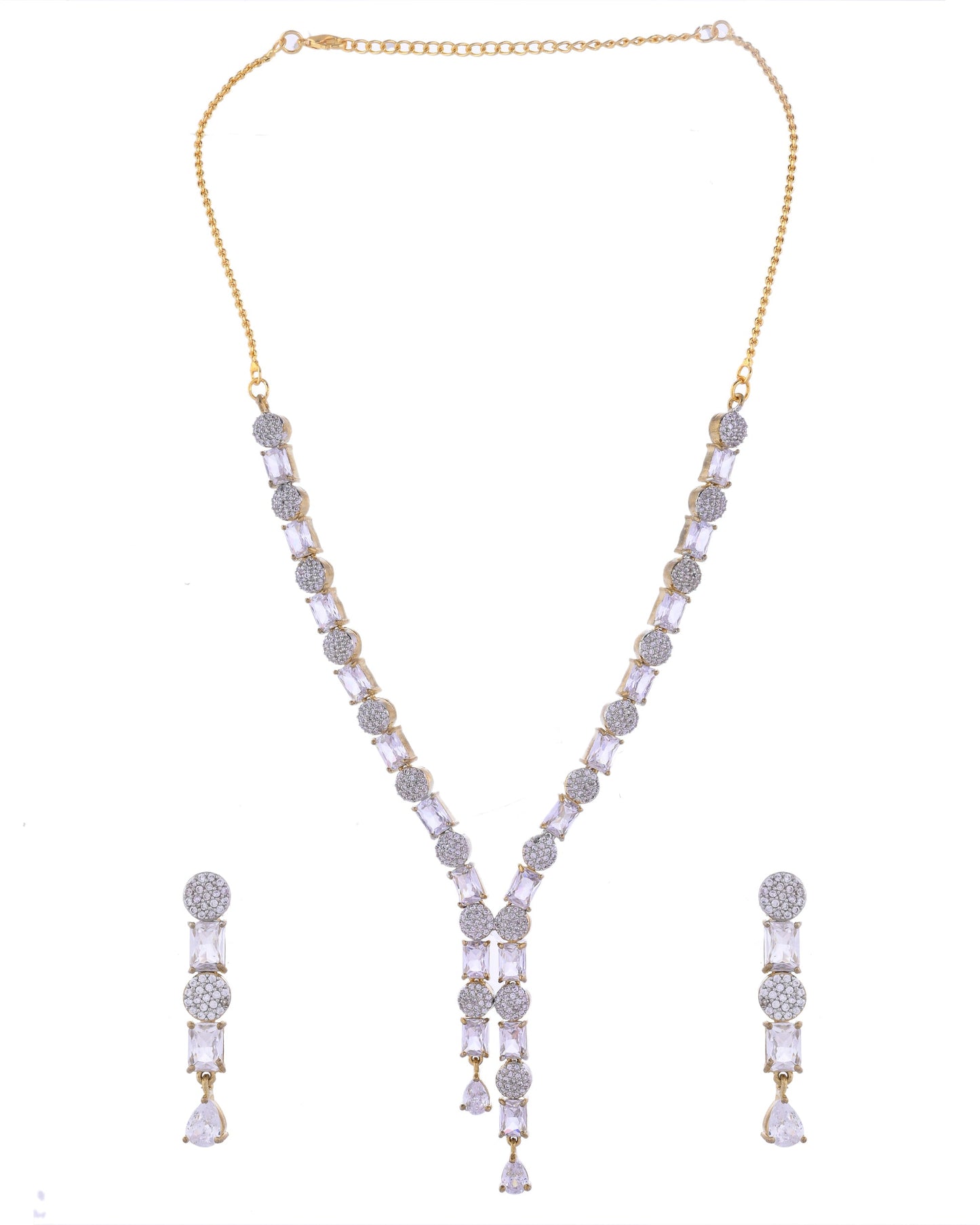 VOJ Gold Toned AD Stone Studded Necklace Set