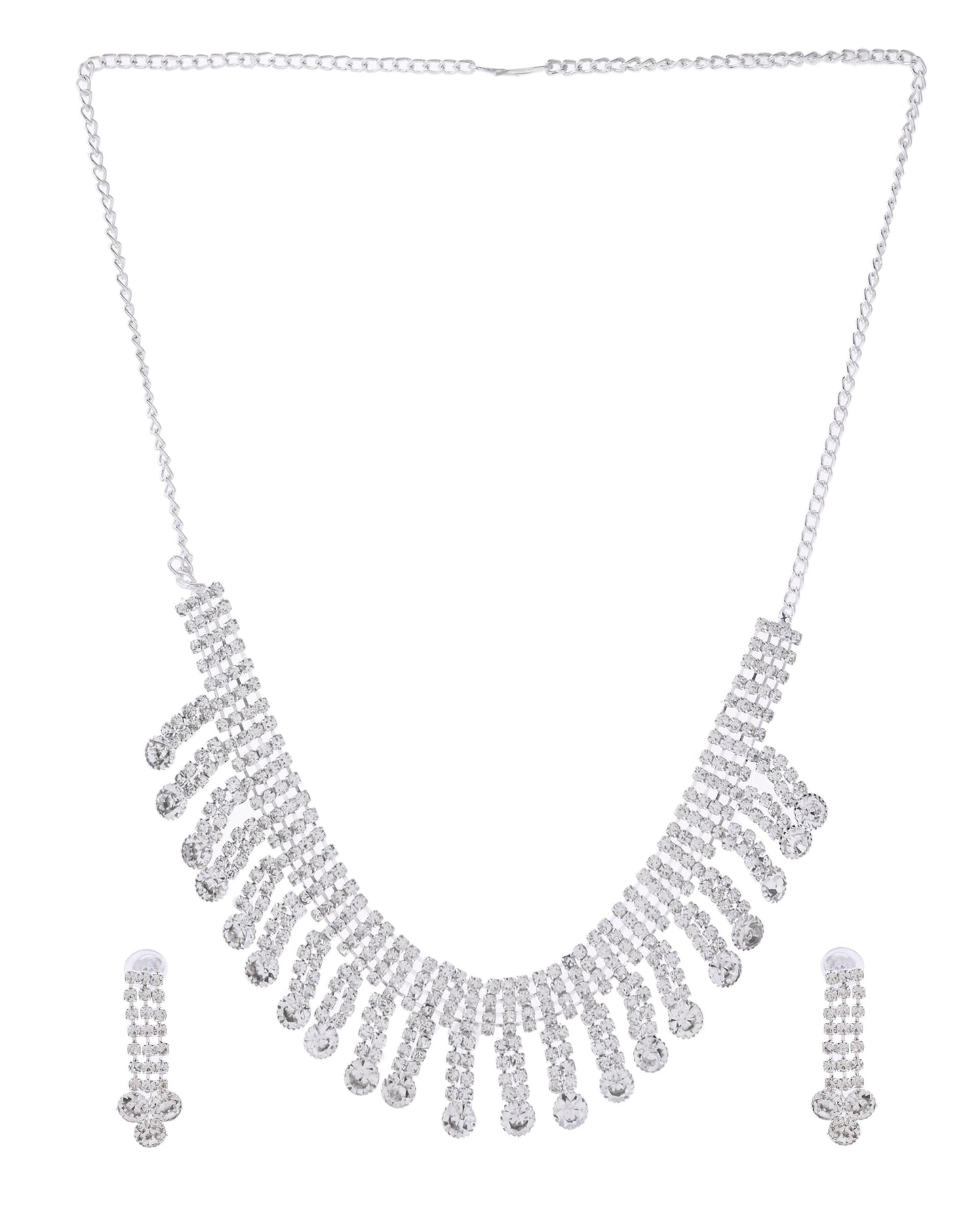 VOJ Silver Plated CZ Stone Studded Necklace Set