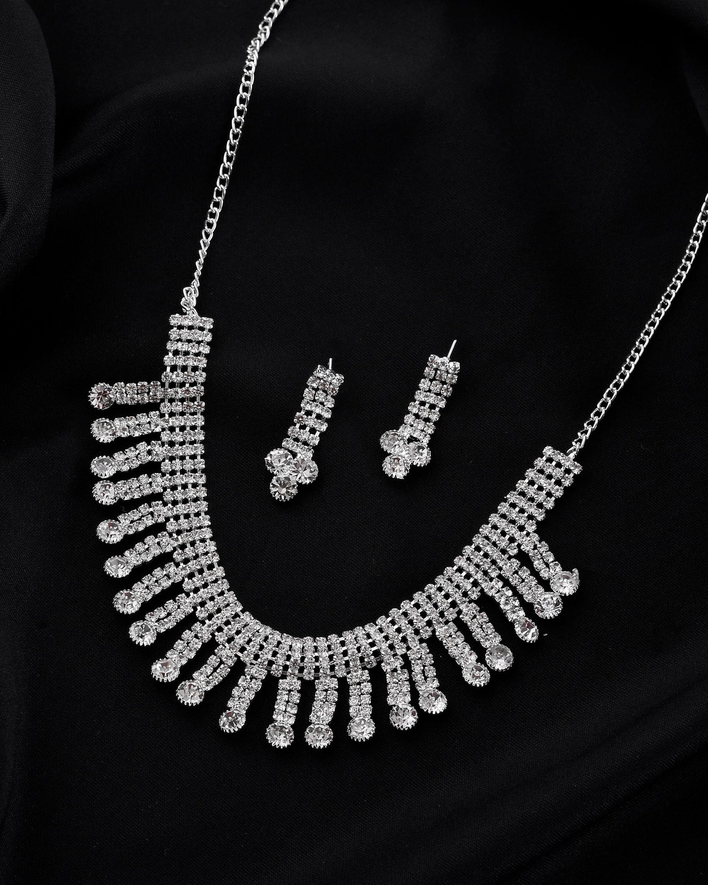 VOJ Silver Plated CZ Stone Studded Necklace Set