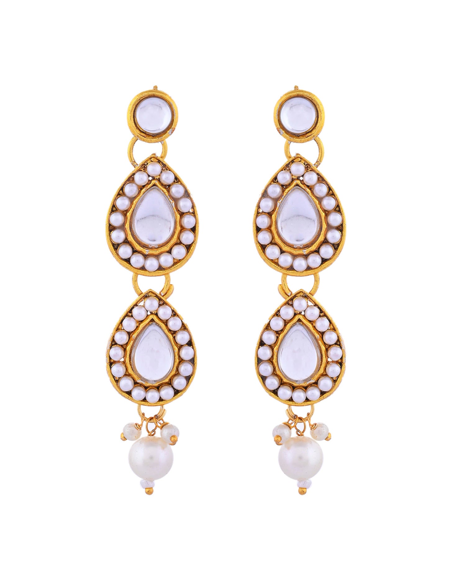 VOJ Gold-Polished Kundan Stones Studded Jewellery Set With Maang Tikka