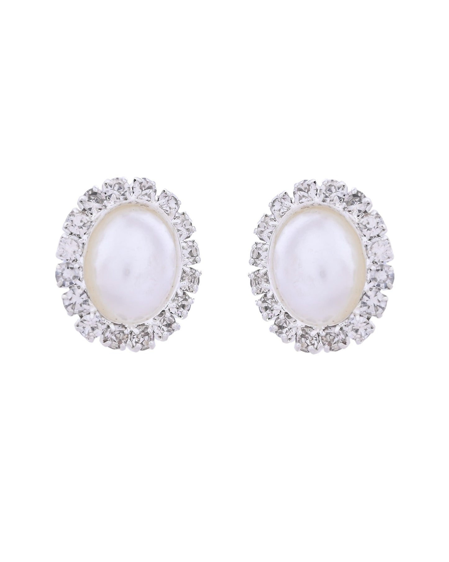 VOJ Silver Plated Pearl and Stones Studded Oval Shaped Jewellery Set
