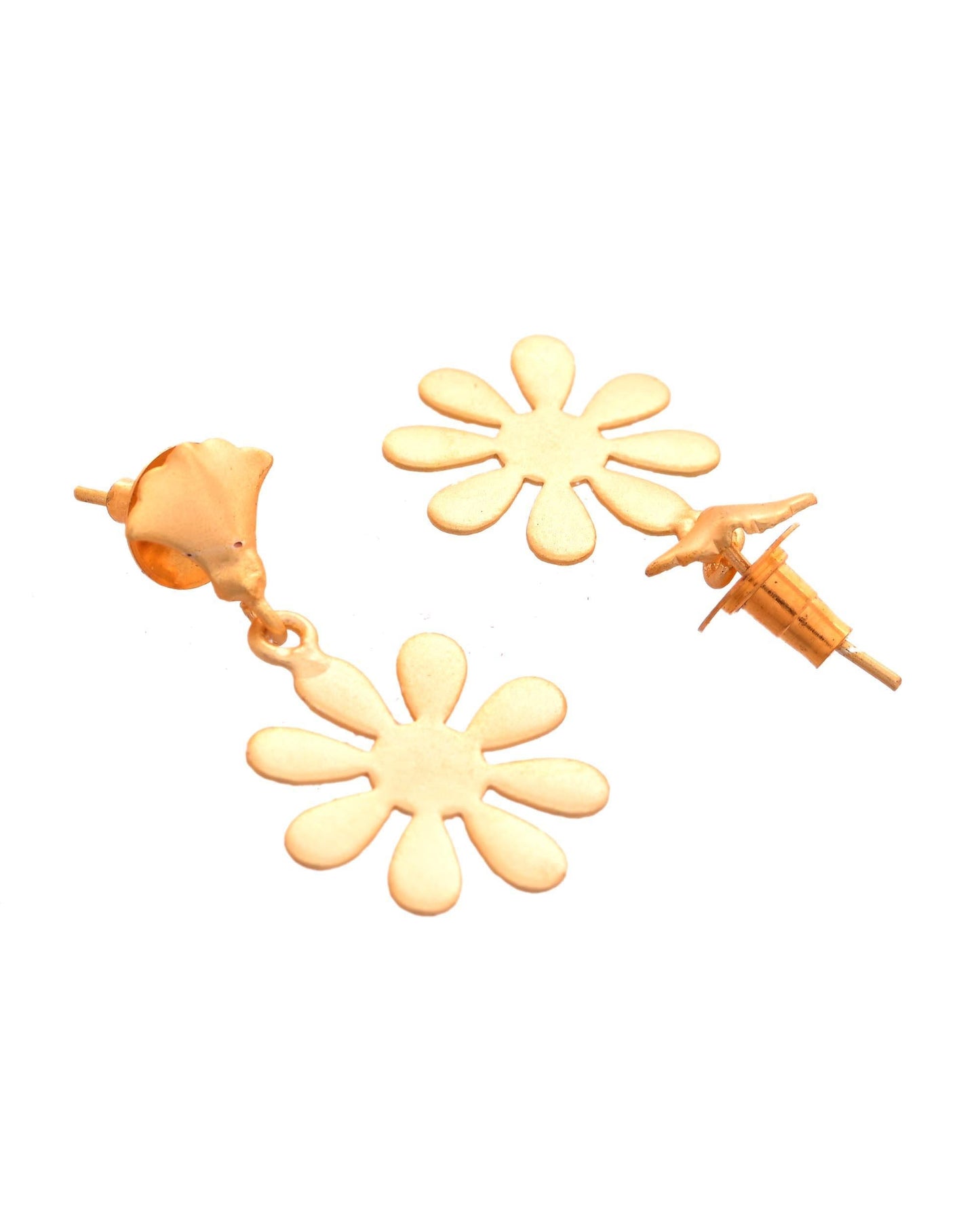 VOJ Gold Polished Anti Tarnish Flower Shaped Drop Earrings