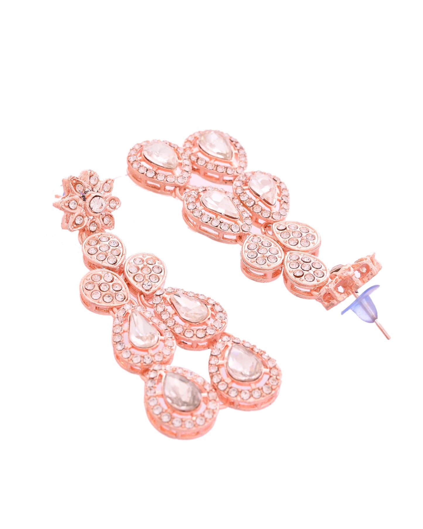 VOJ Rose Gold-Polished CZ Studded Jewellery Set With Maang Tikka