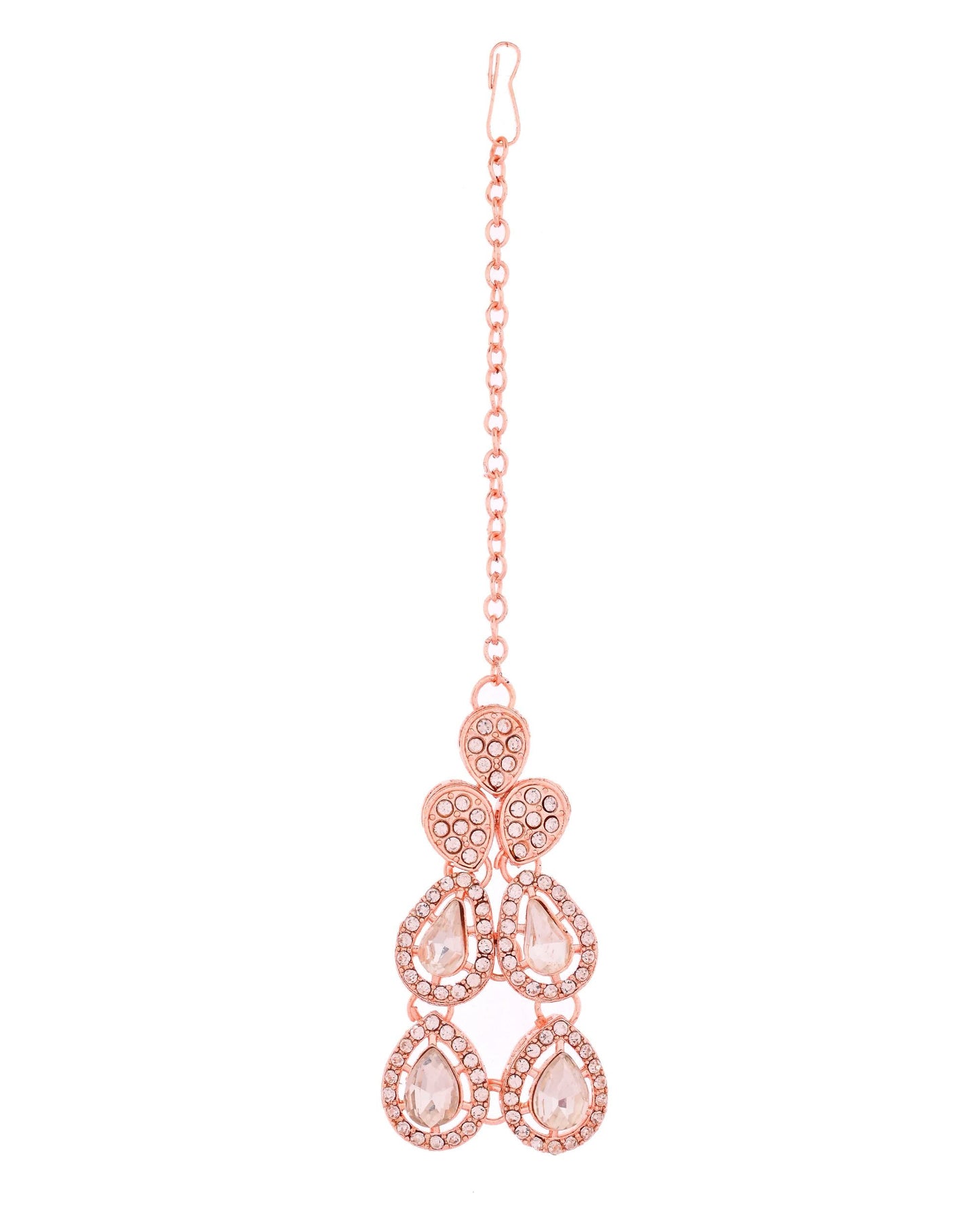 VOJ Rose Gold-Polished CZ Studded Jewellery Set With Maang Tikka