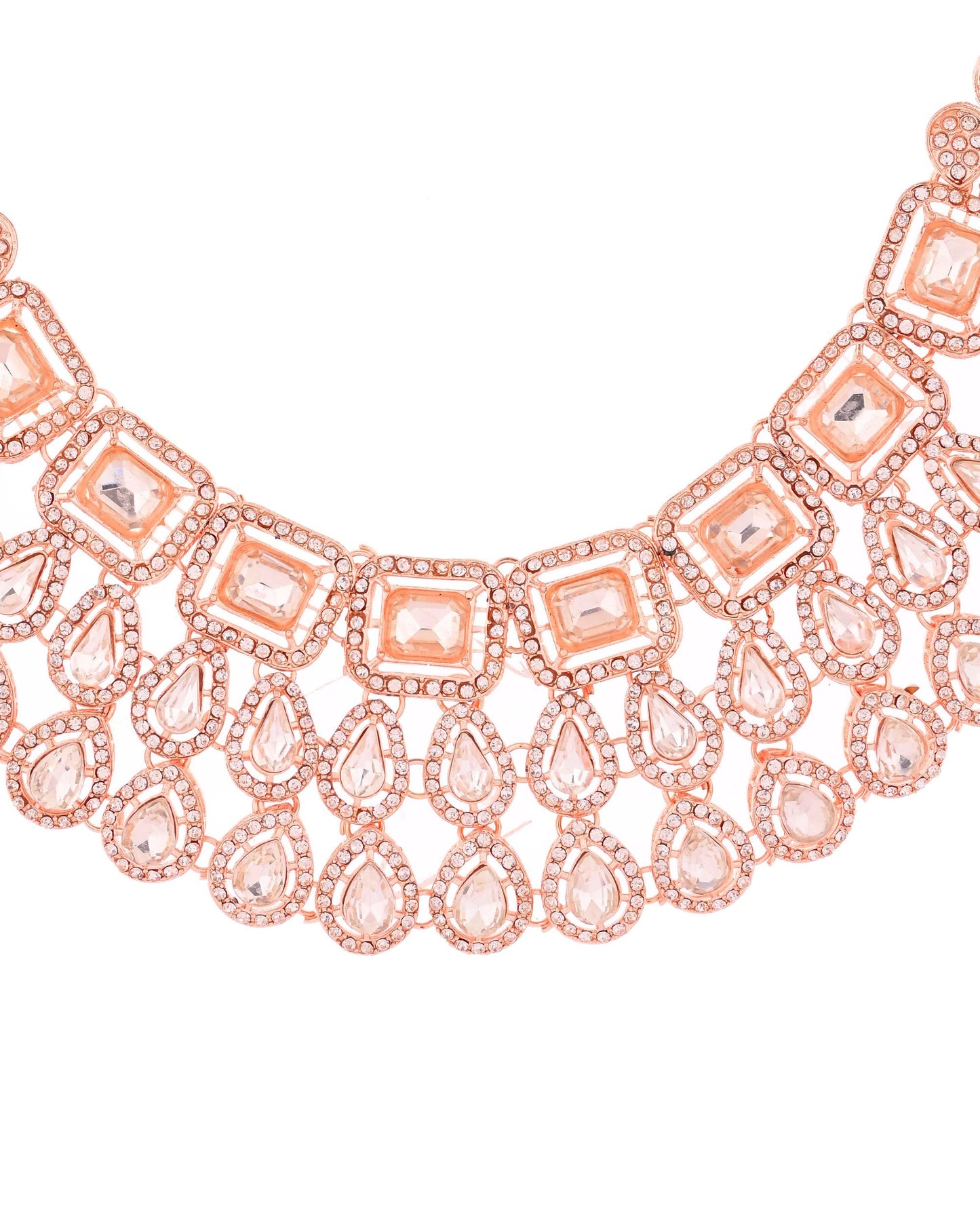 VOJ Rose Gold-Polished CZ Studded Jewellery Set With Maang Tikka