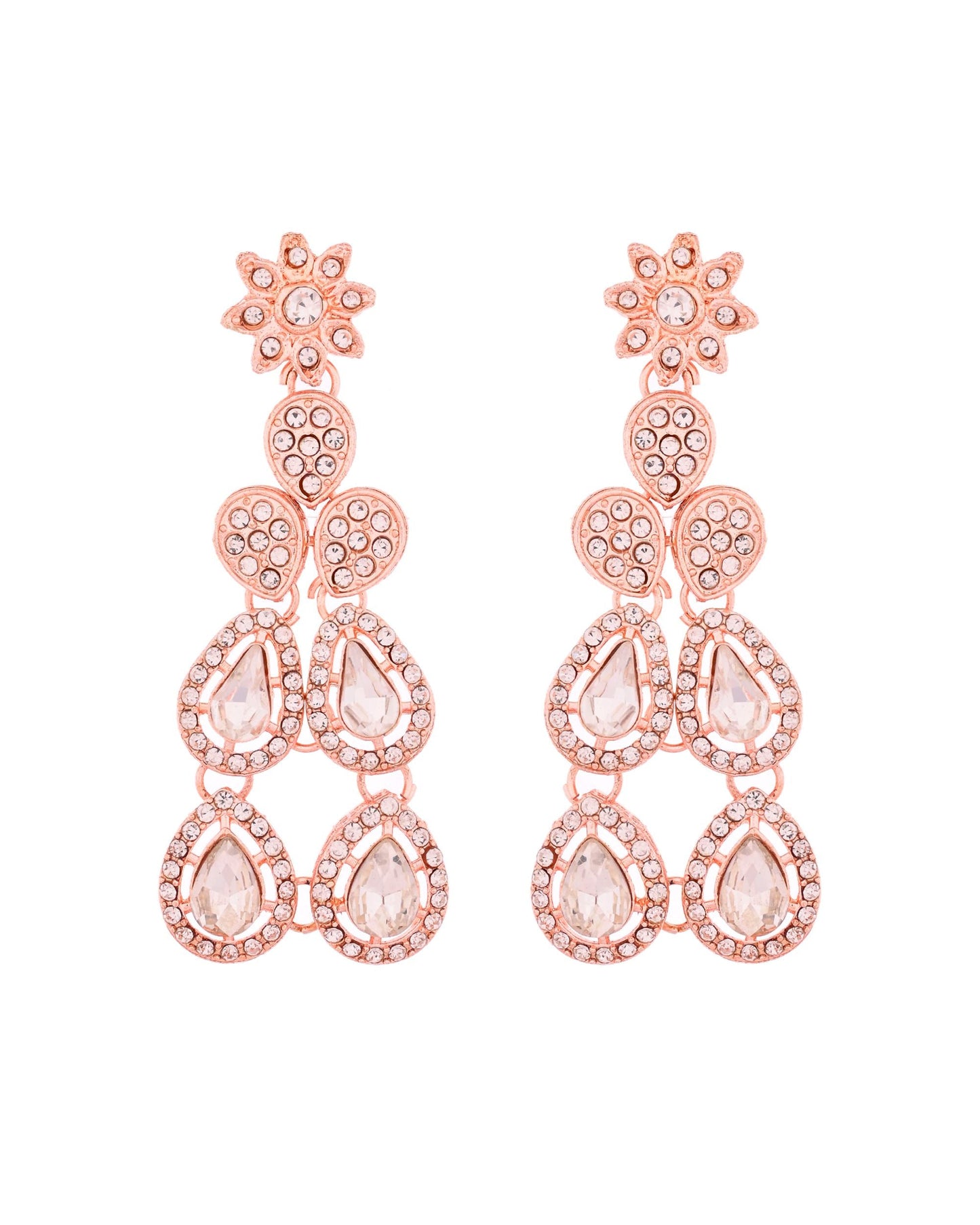 VOJ Rose Gold-Polished CZ Studded Jewellery Set With Maang Tikka