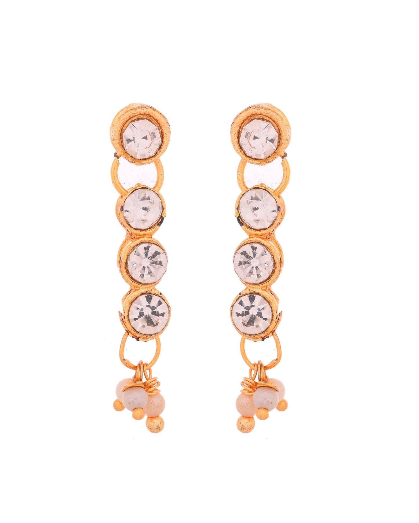 VOJ Gold Polished Artifical Beads And Stone Studded Necklace And Earrings Set