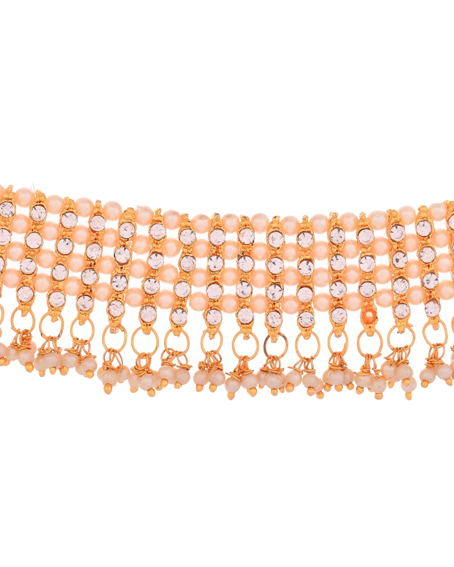 VOJ Gold Polished Artifical Beads And Stone Studded Necklace And Earrings Set