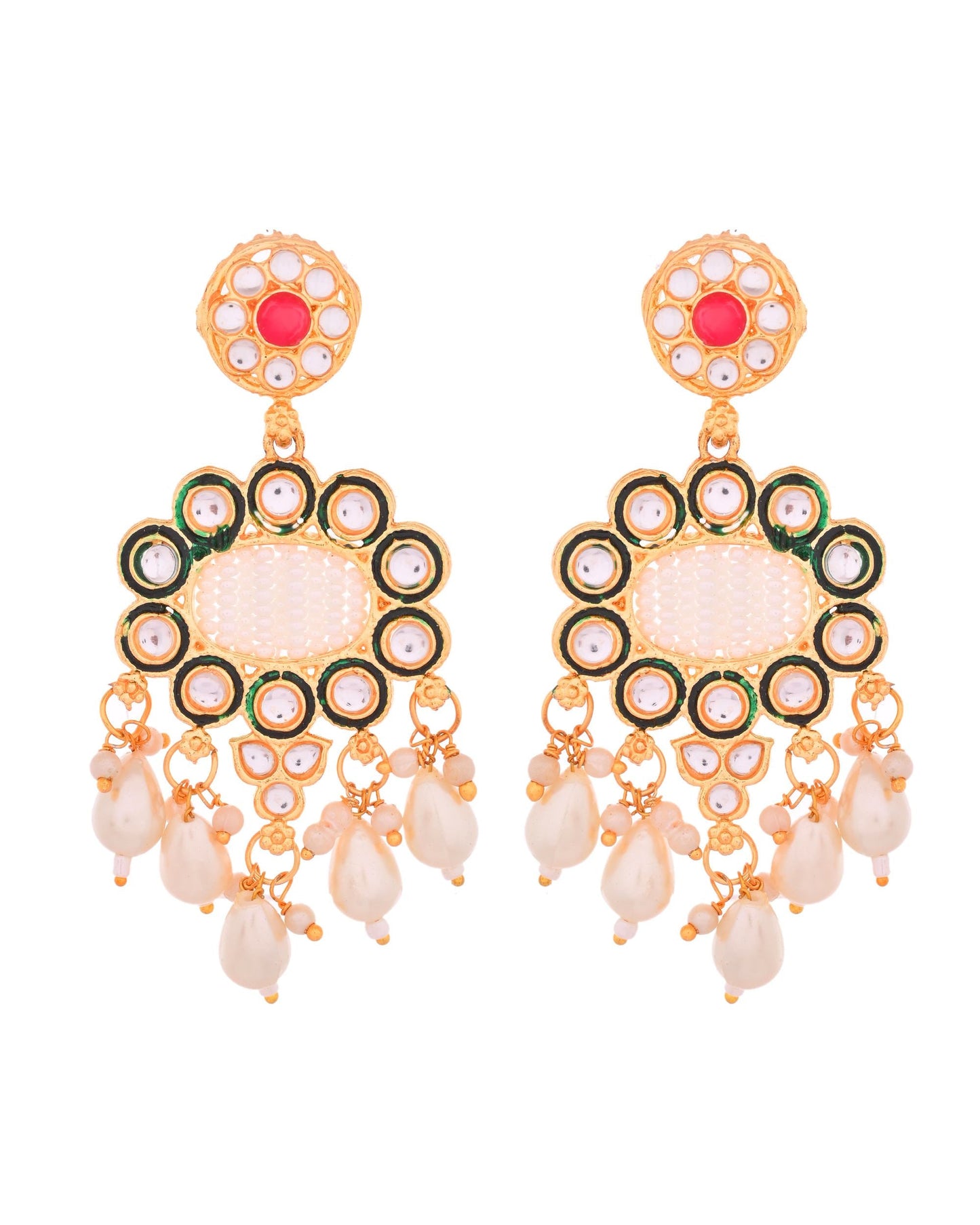 VOJ Gold Toned Artificial Beads Studded Long Necklace And Earrings Set