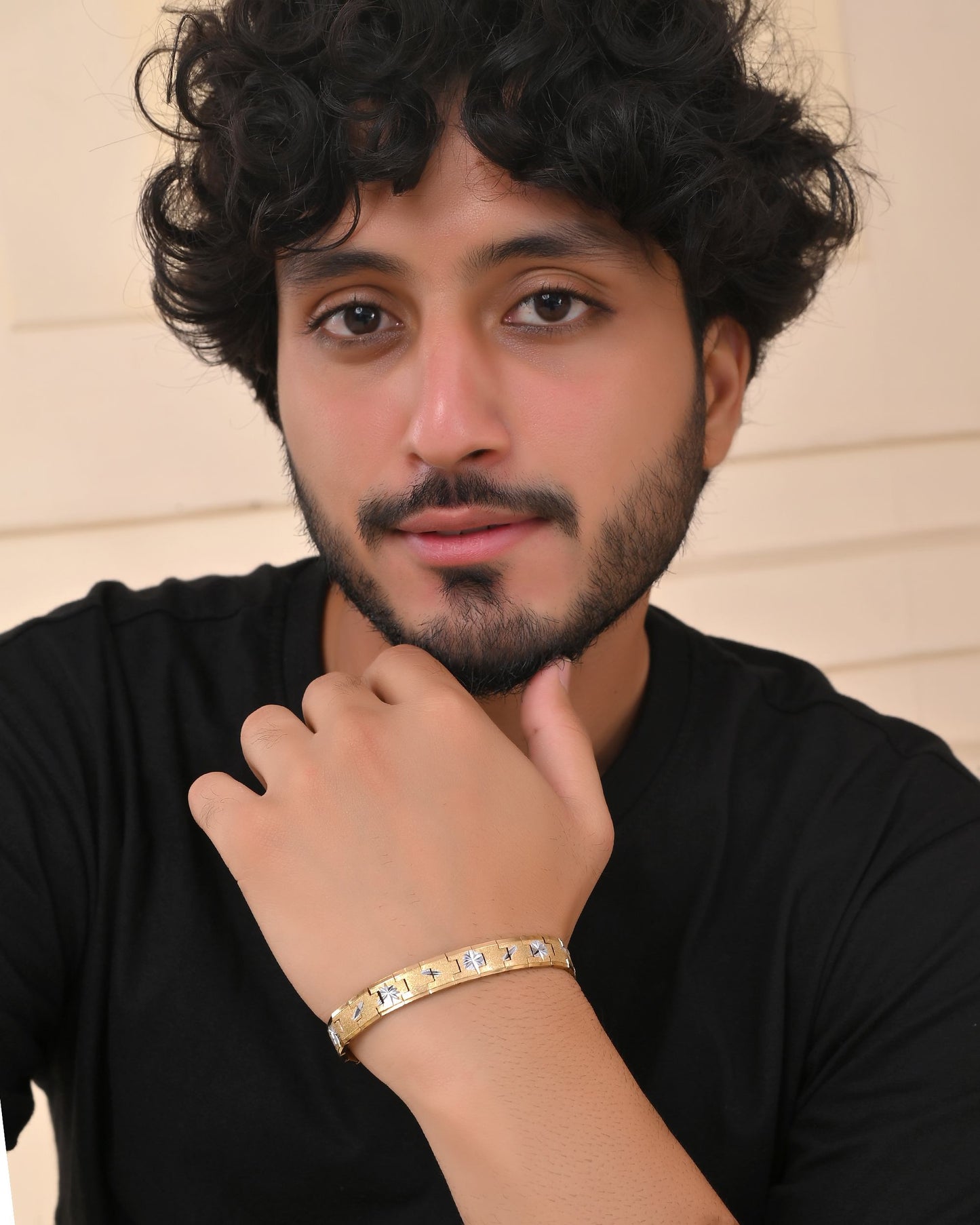 VOJ Gold And Silver Polished Textured Bracelet For Men
