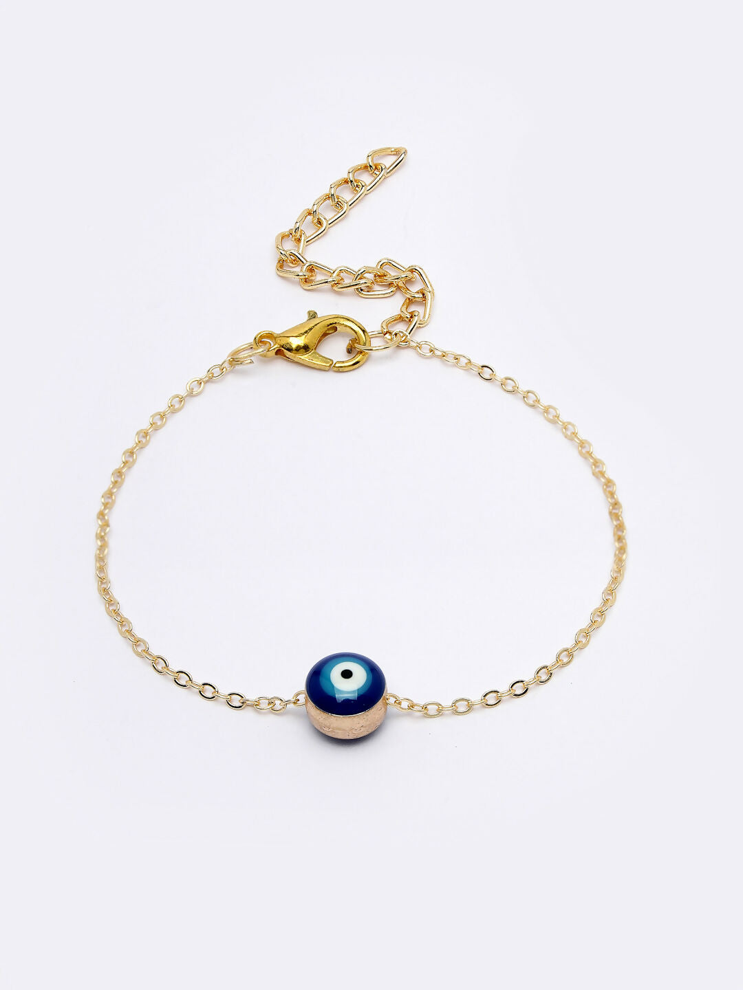 NVR Women Gold-Toned Blue Evil Eye Charm Bracelet
