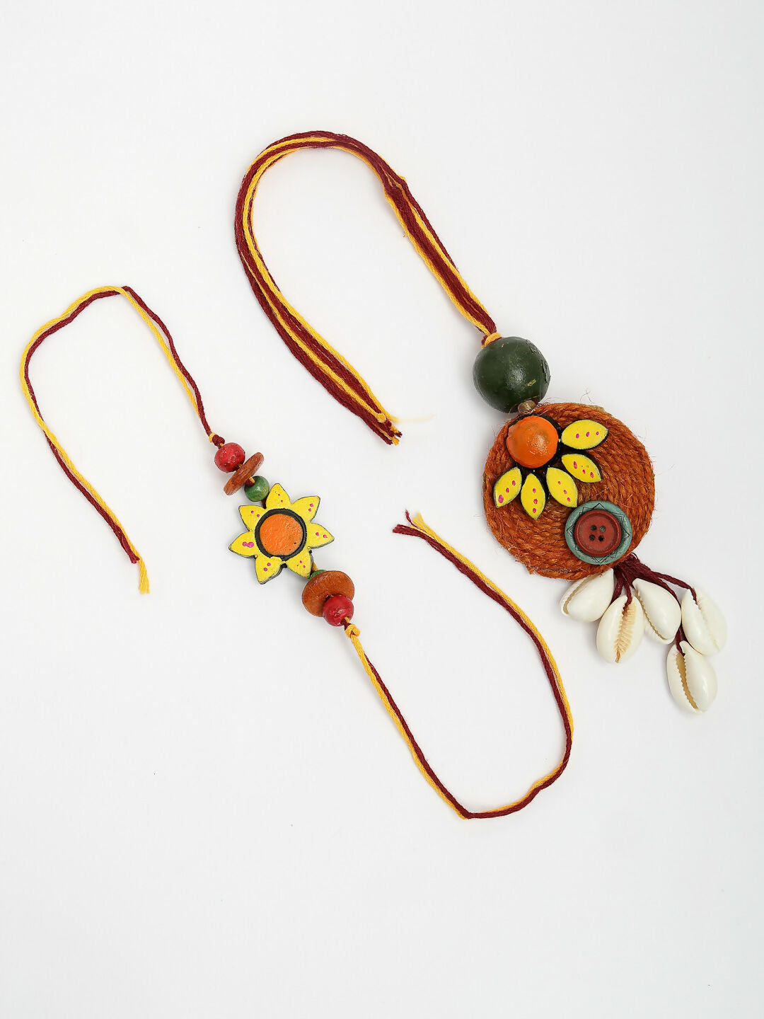 NVR Women & Men Set of 2 Multicolor Sea Shell Handcrafted Bhaiya Bhabhi Rakhi With Roli Chawal