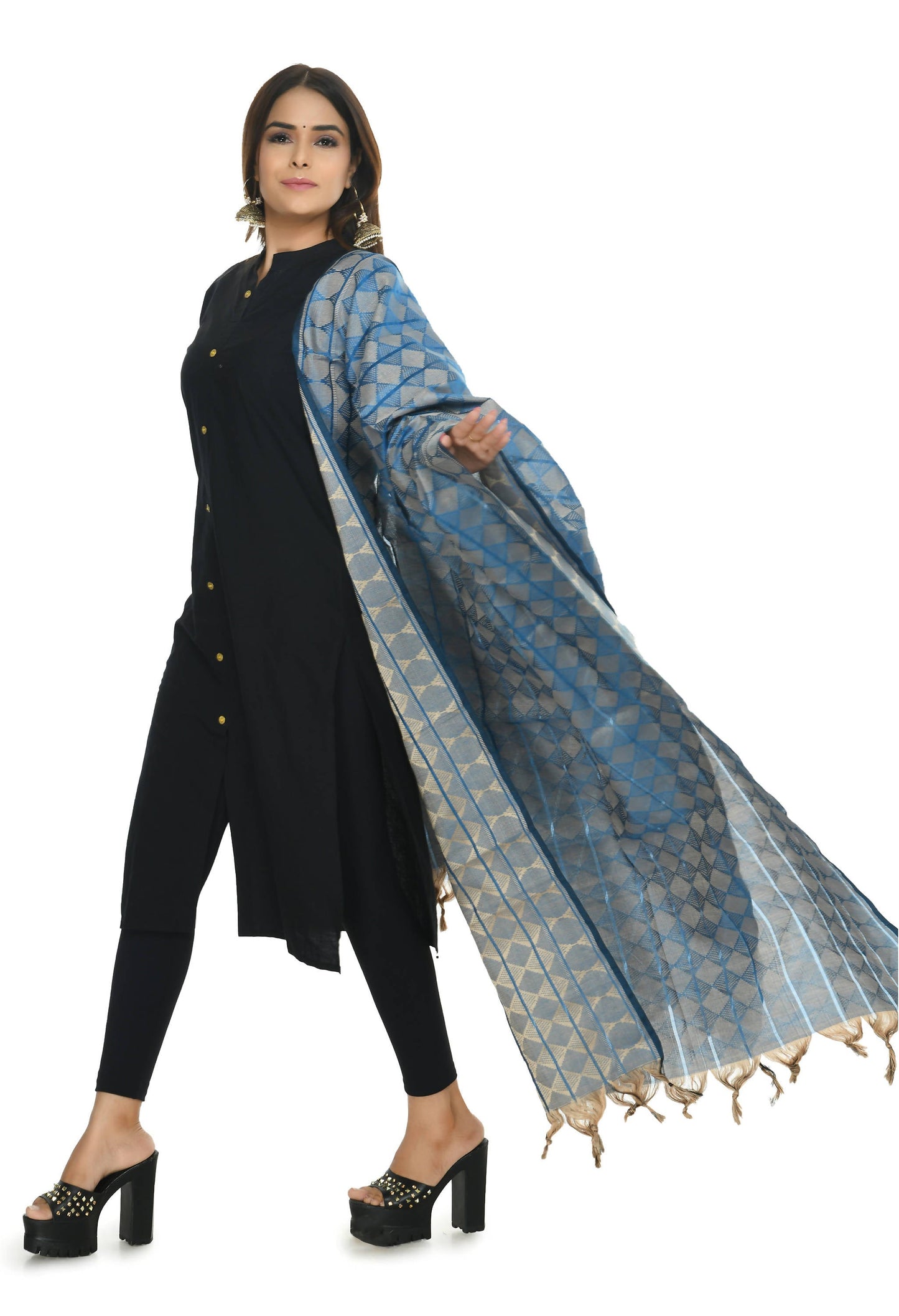 Mominos Fashion Moeza Handloom Cotton Blue Dupatta