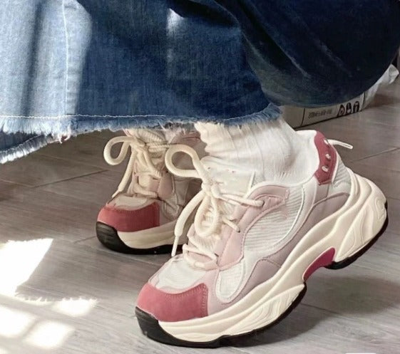Luxury Sneakers Women Thick Bottom Round Toe Breathing Chunky Platform Sneakers