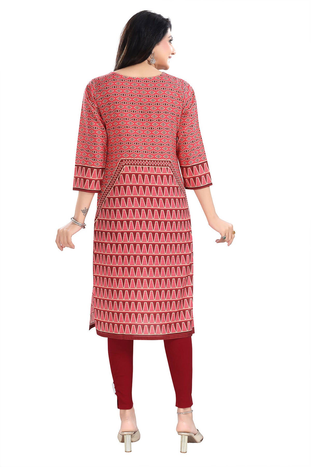 Snehal Creations Tomato Designer Print Cotton Slub Long Kurti Tunic