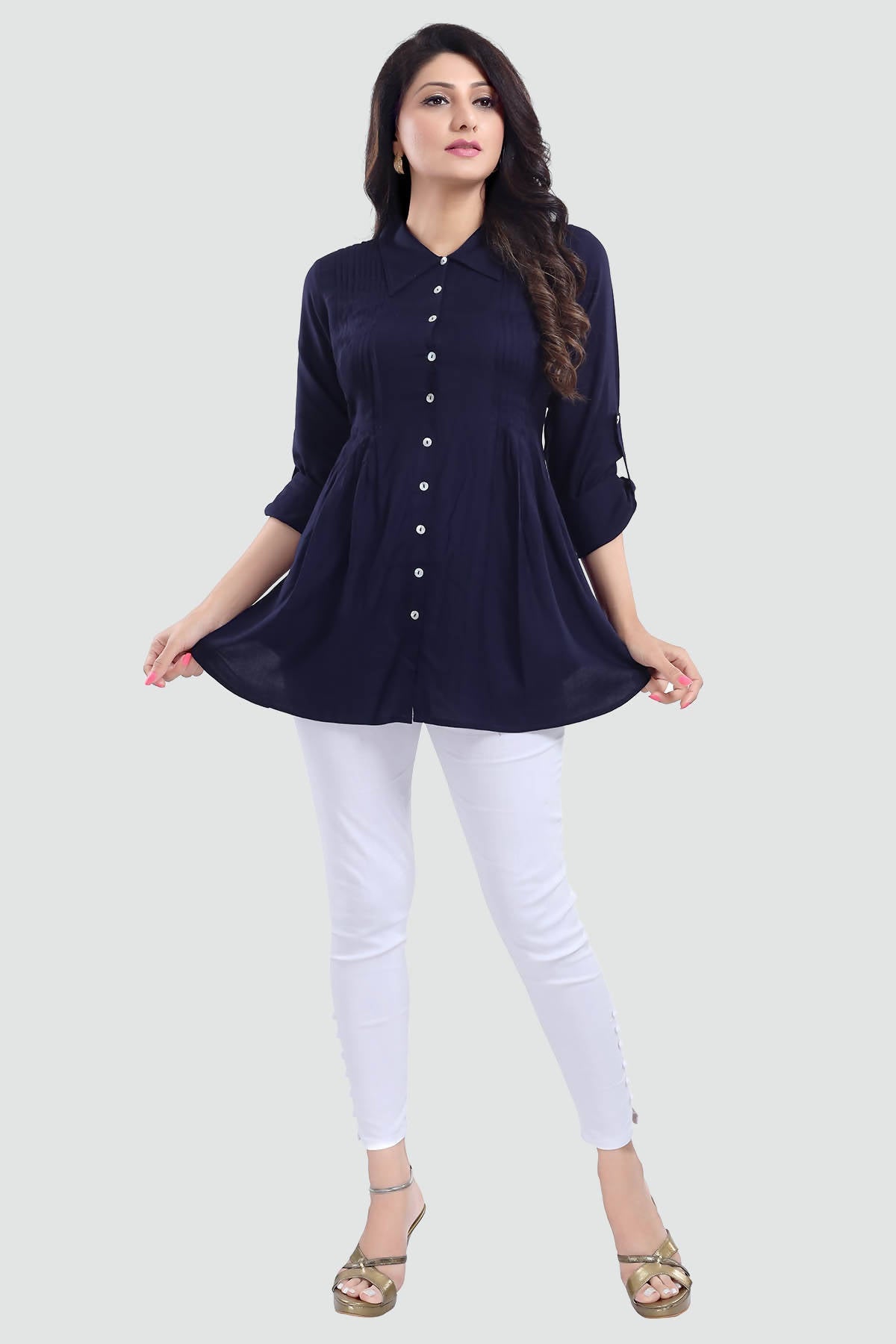Snehal Creations Navy Blue Rayon Classy Tunic For Ultimate Look