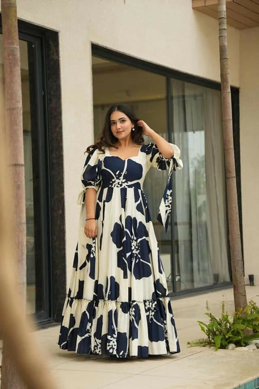 Aayaa Designer Cambric Cotton Printed Full Flaired Gown - Multi Color