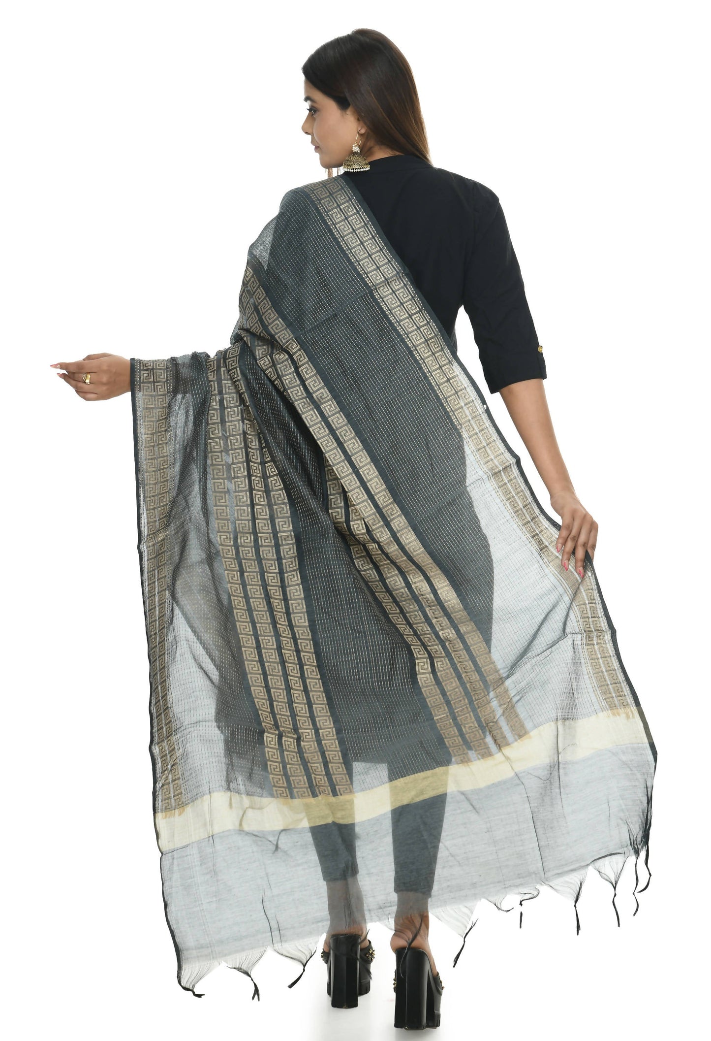 Mominos Fashion Moeza Handloom Cotton Grey Dupatta For Women