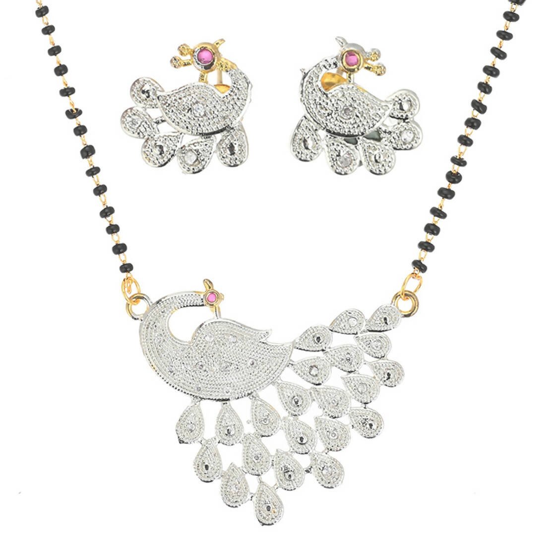 AanyaCentric Gold-Polished Mangalsutra with Pendant, 2 Pair Earrings