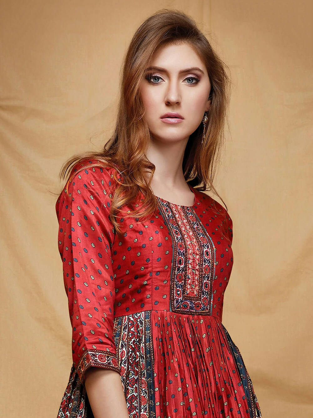 Designer casual Red Maroon Dola Silk Gown - Anbazaar