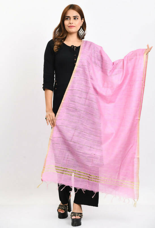 Mominos Fashion Moeza Women's Cotton Zari Box Baby Pink Dupatta