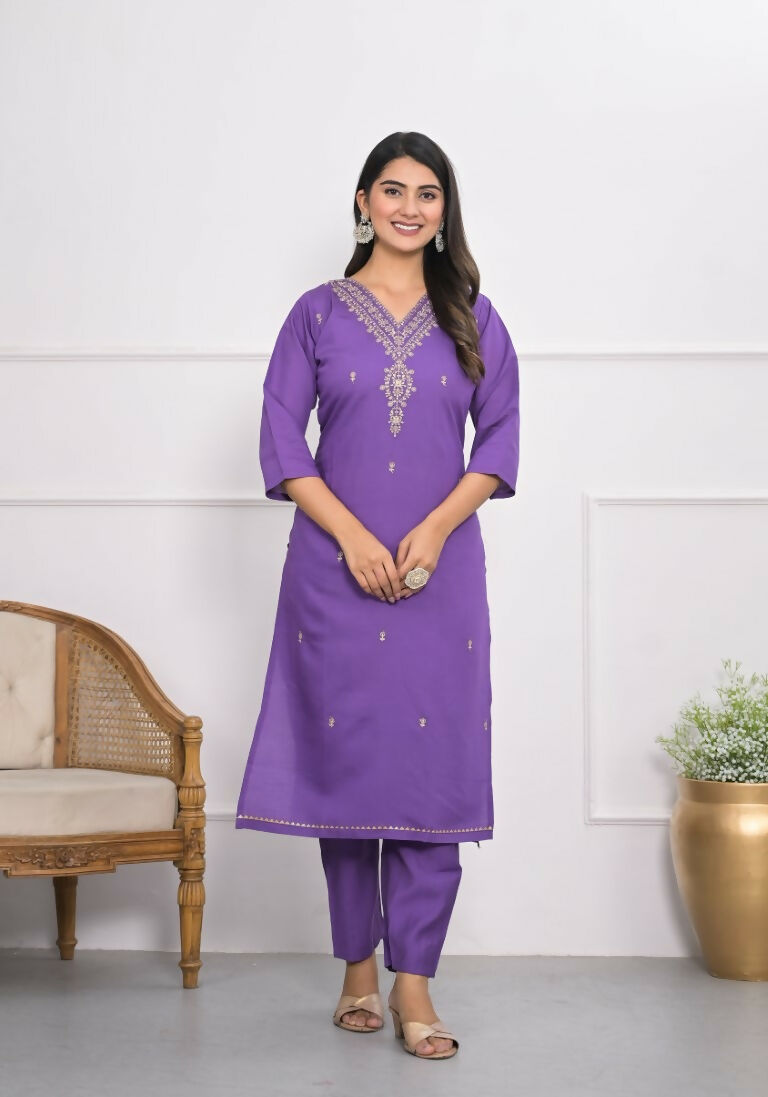 Purple Viscose Silk Embroidery with Thread and sequence Stitched Suit With Dupatta - Tanisha