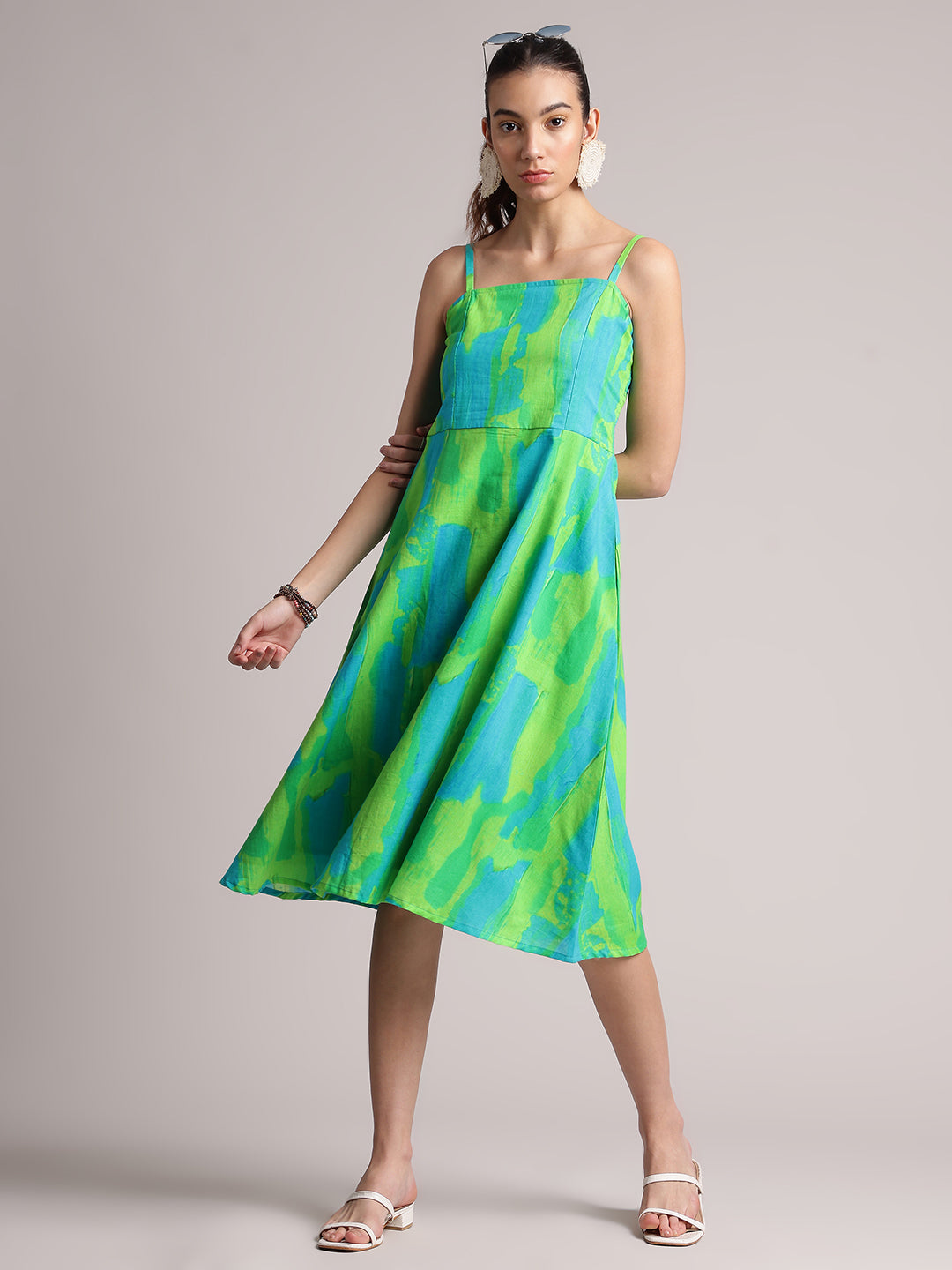 Zaccai Women's Lime Cambric Abstract Dress