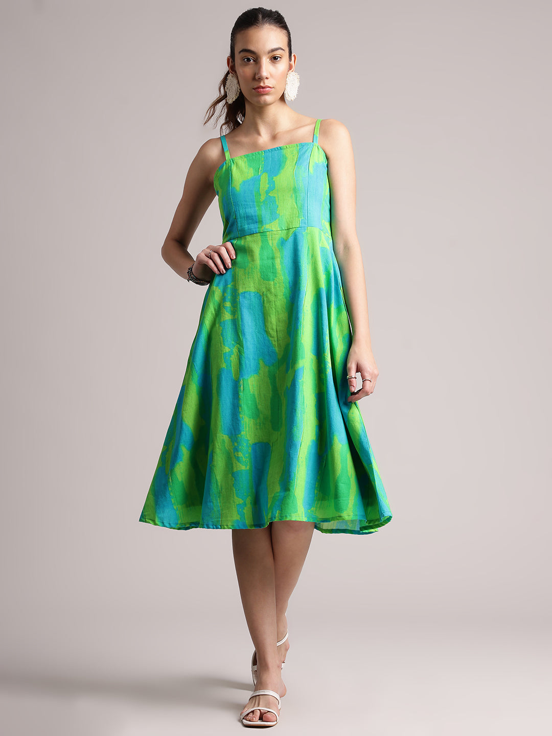 Zaccai Women's Lime Cambric Abstract Dress