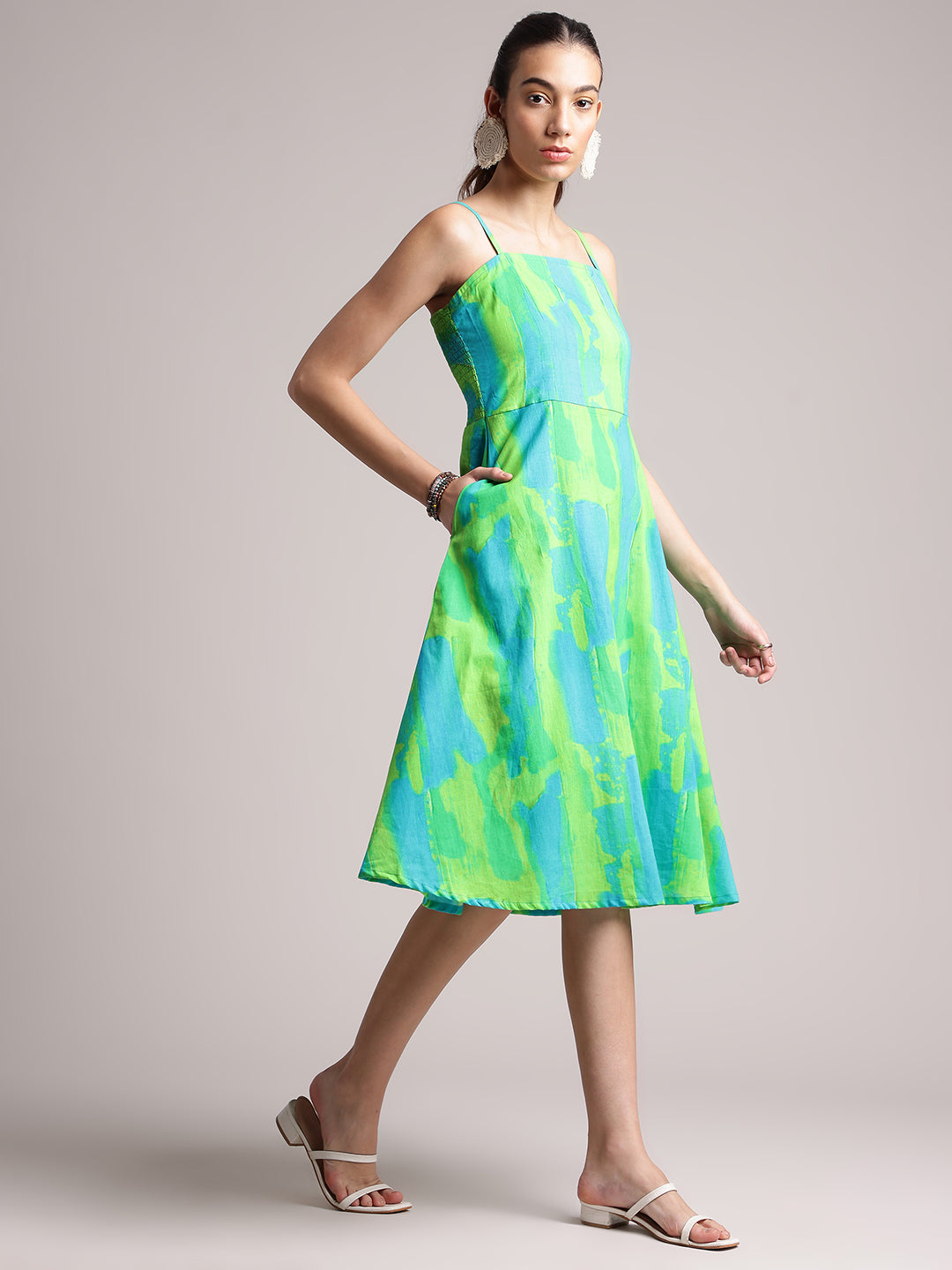 Zaccai Women's Lime Cambric Abstract Dress