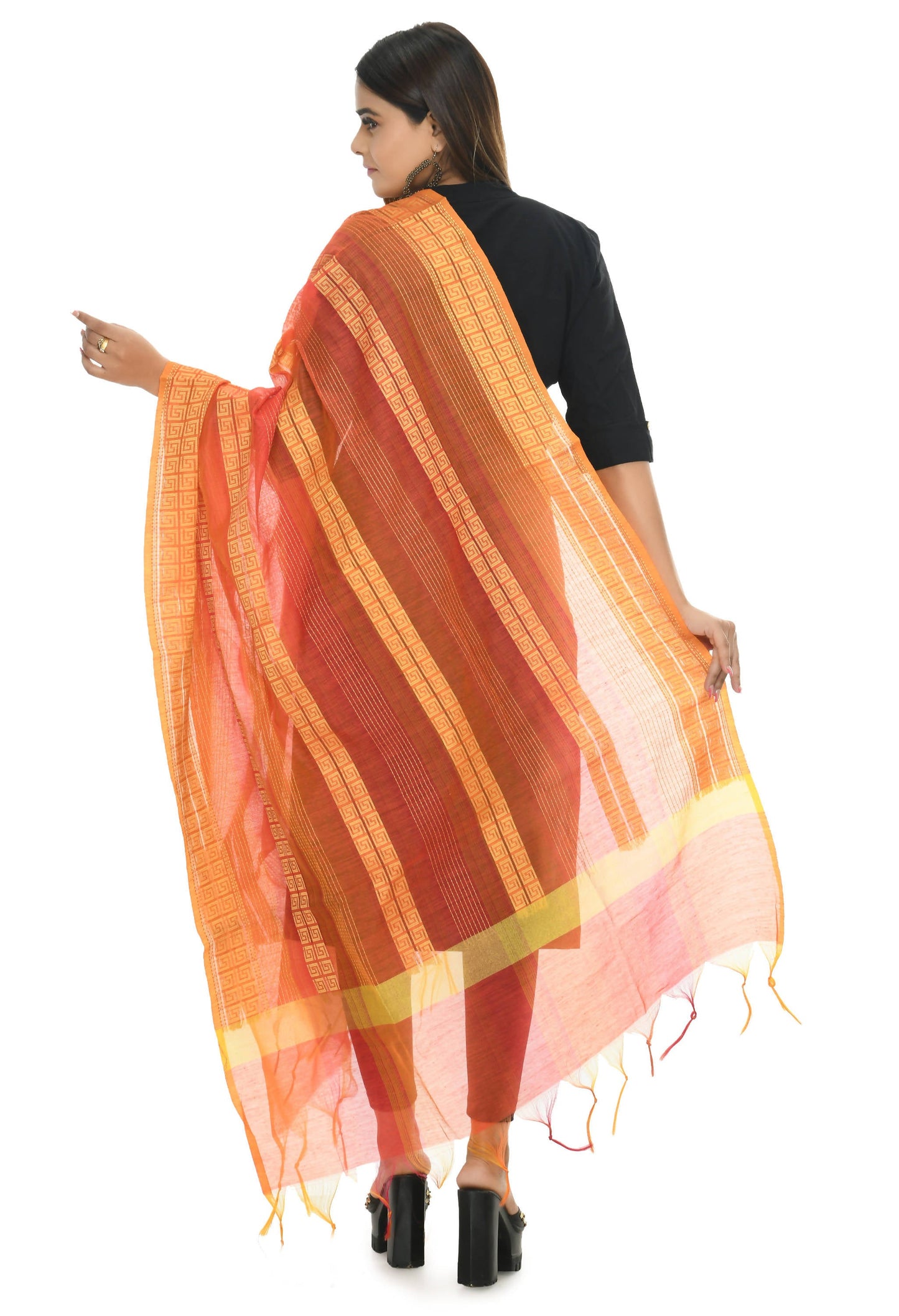 Mominos Fashion Moeza Handloom Cotton Orange Tone Dupatta