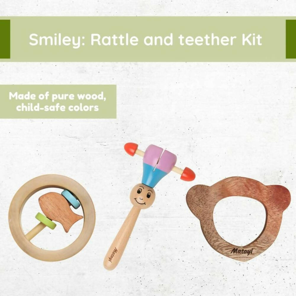 Matoyi Maraca Rattle, Fishy Rattle & Teether Bear Shaped Combo
