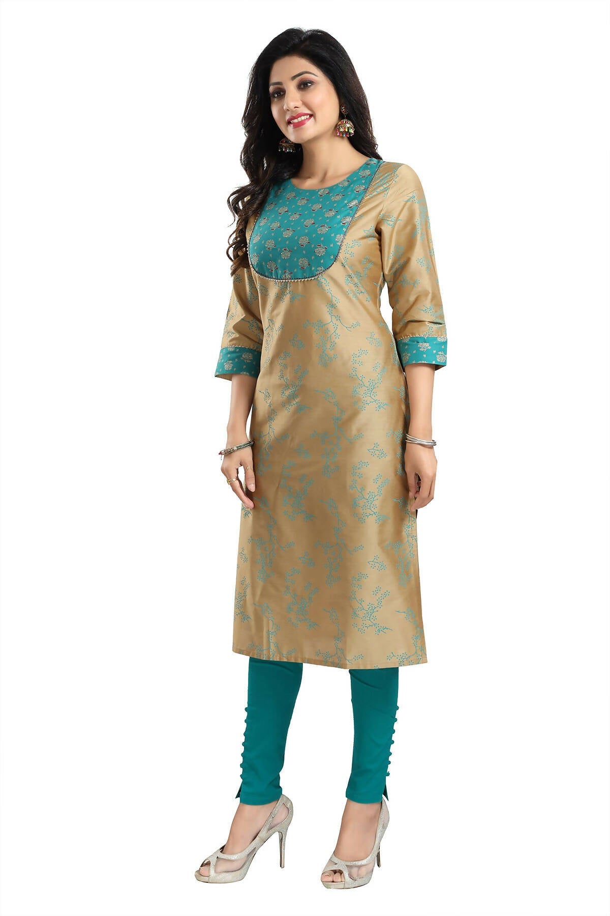 Snehal Creations Beige Cotton Silk Tunic for Women