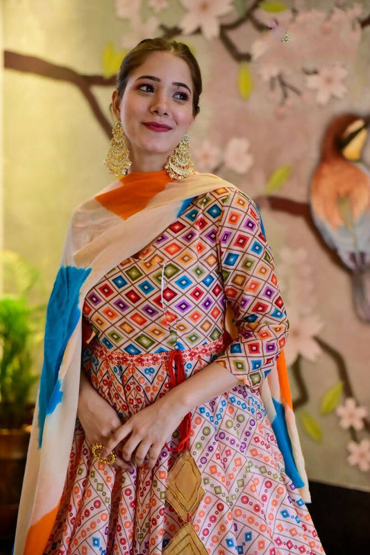 Everywhere Designer Offwhite With Multi Silk Cotton Stitched Suit With Dupatta - Anbazaar