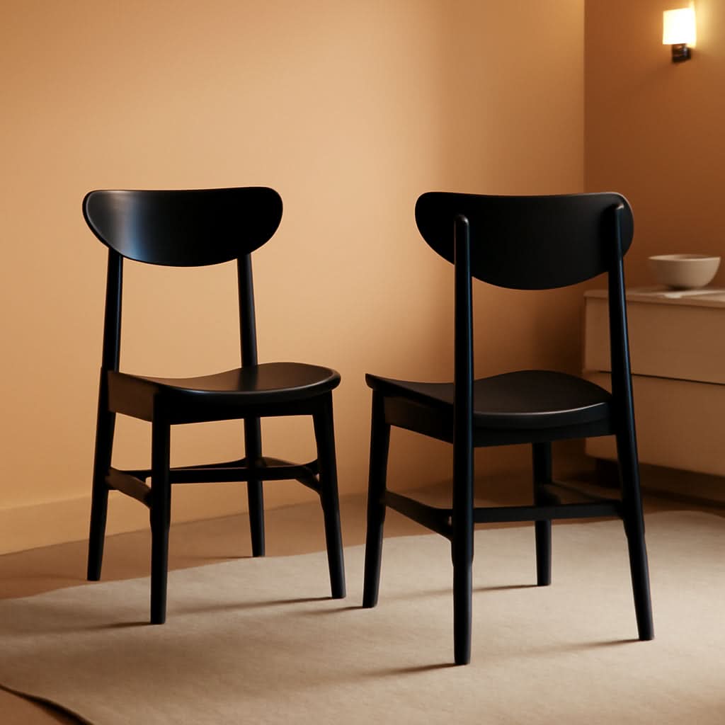 Retro Black Wood Dining Chair Set Of 2 For Home Dining