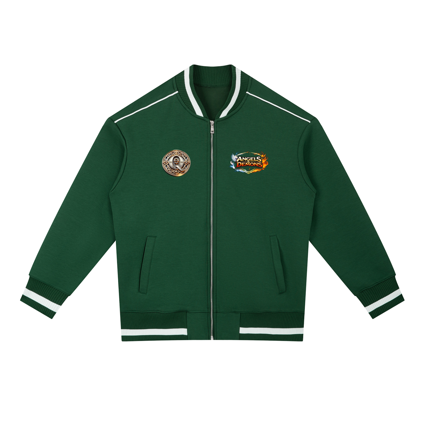 QE Angels & Demons Contrast Piping Zip Bomber Jacket