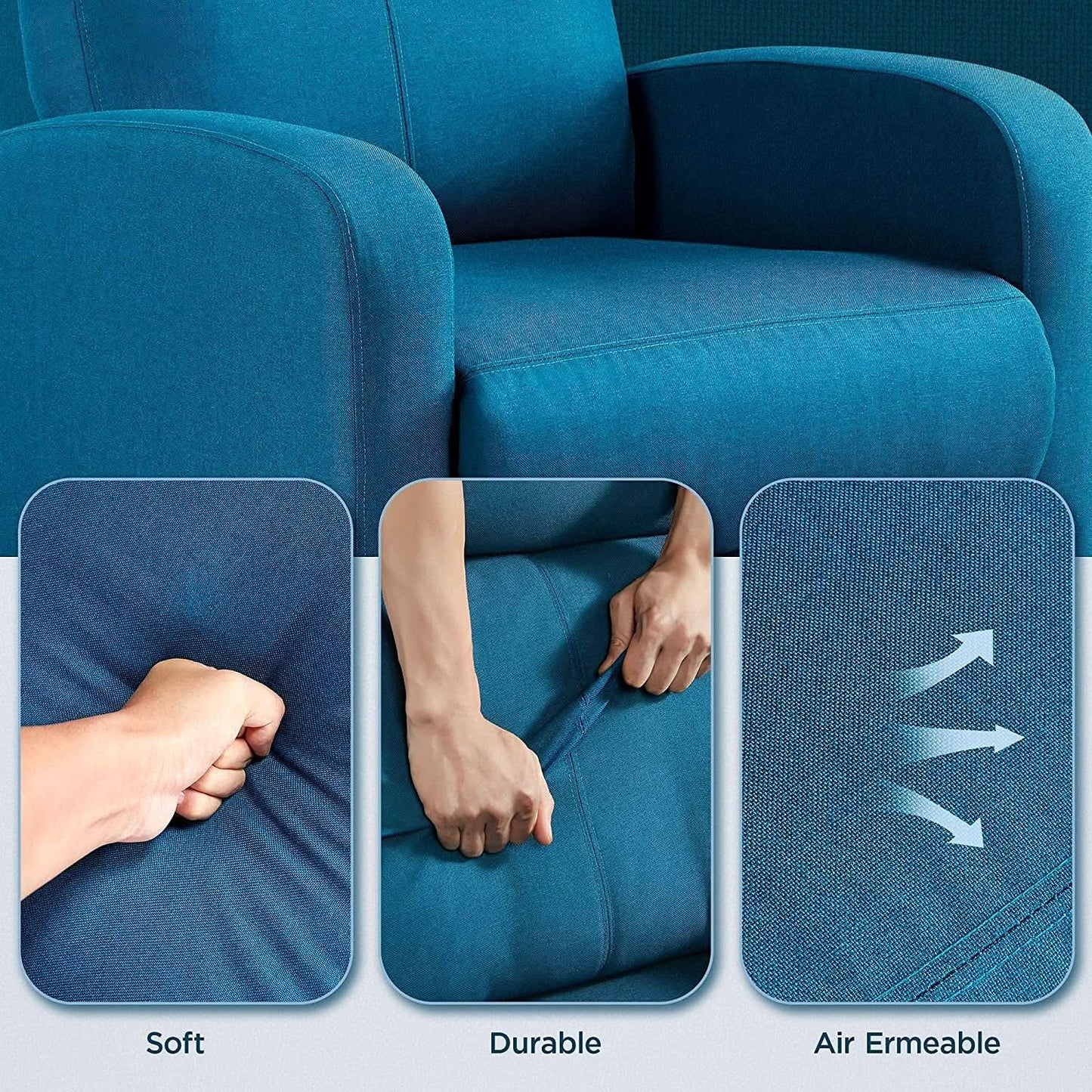 Blue Fabric Pushback Recliner Chair With Soft Armrests