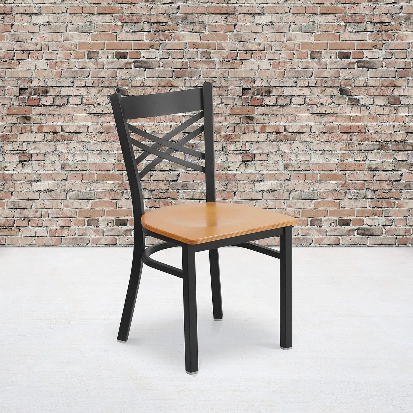 Two Pack Hercules Series Black X Back Metal Dining Chairs With Natural Wood Seats