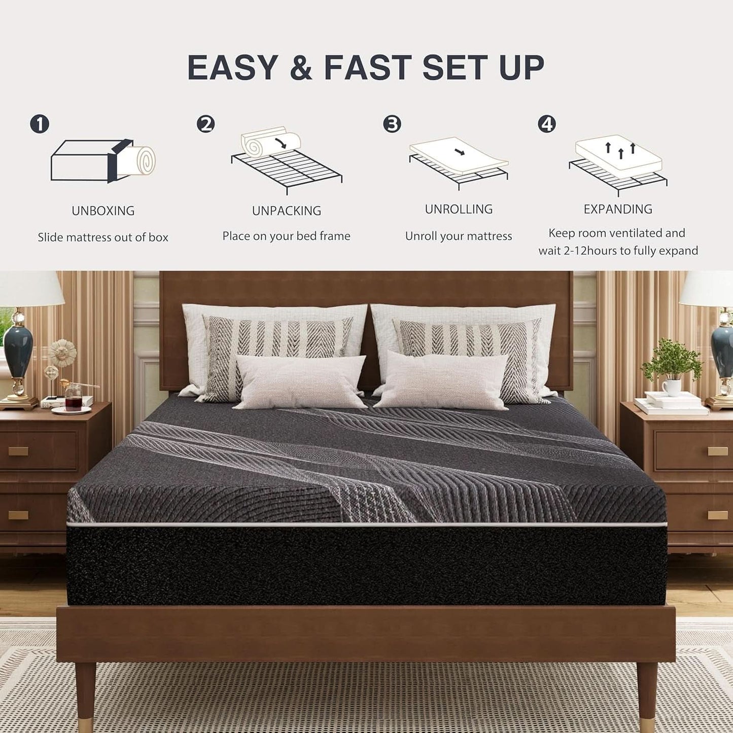 Queen Size Gel Memory Foam Mattress Thermoregulating